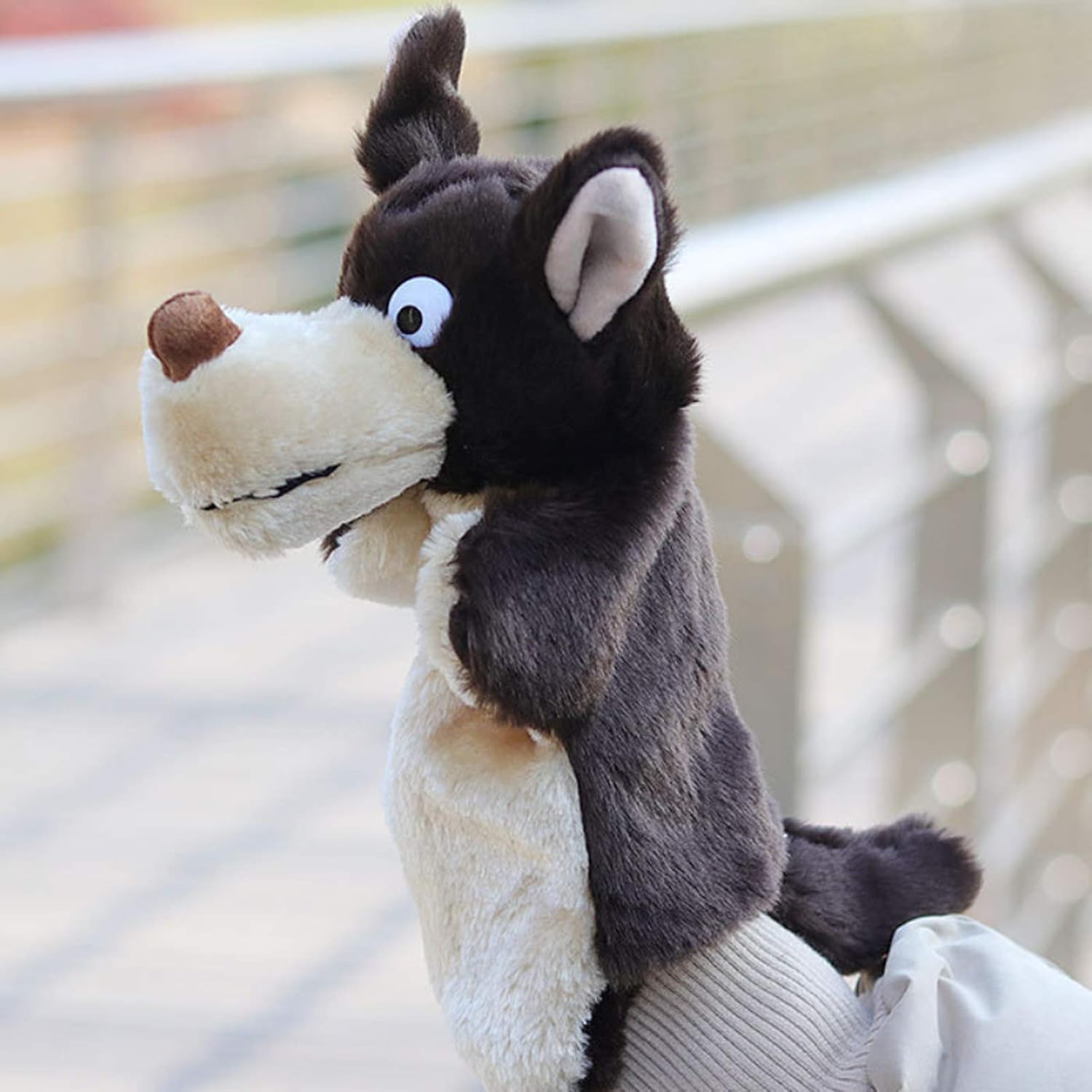 Marionetas de mano de lobo, juguetes de animales de peluche para imaginativo juego de simulación, cuentos regalos para niños, marrón