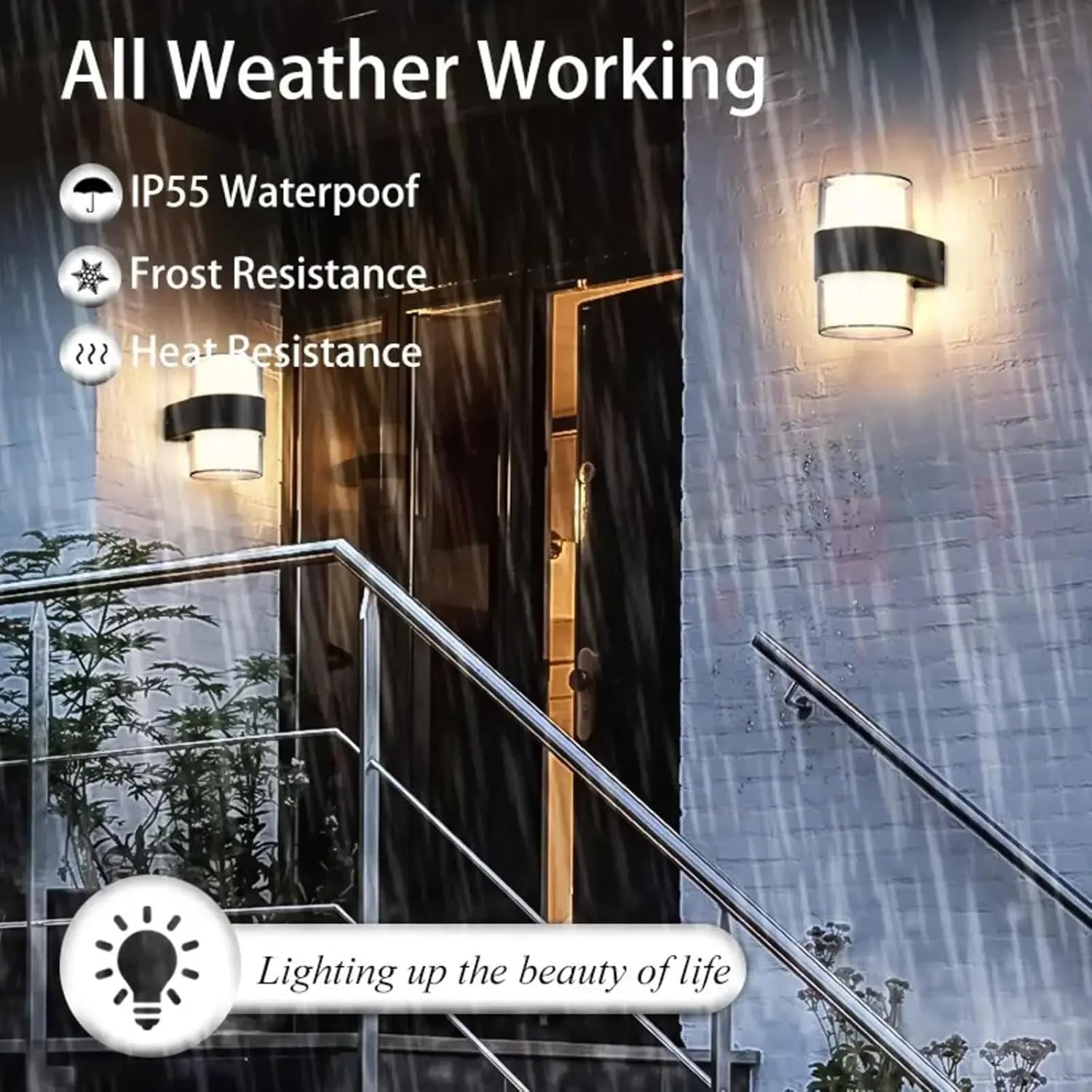 Luces de pared para exteriores, 10W 6000K blanco frío impermeable IP65 aluminio  Luz de pared LED para exteriores e interiores, luz de porche de