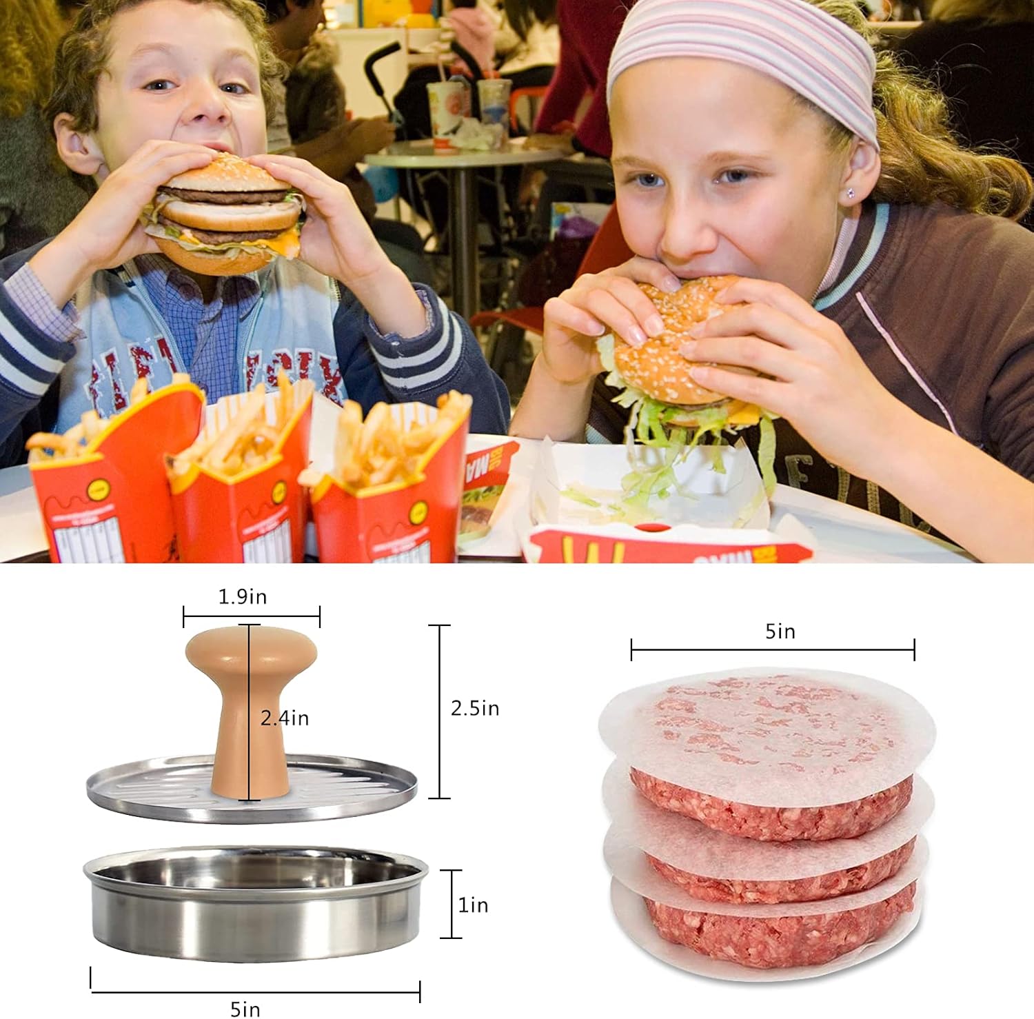 DSTHISAR Prensa de hamburguesas, prensa de hamburguesas de acero inoxidable de 5 pulgadas, prensa antiadherente para hacer hamburguesas, para asar y