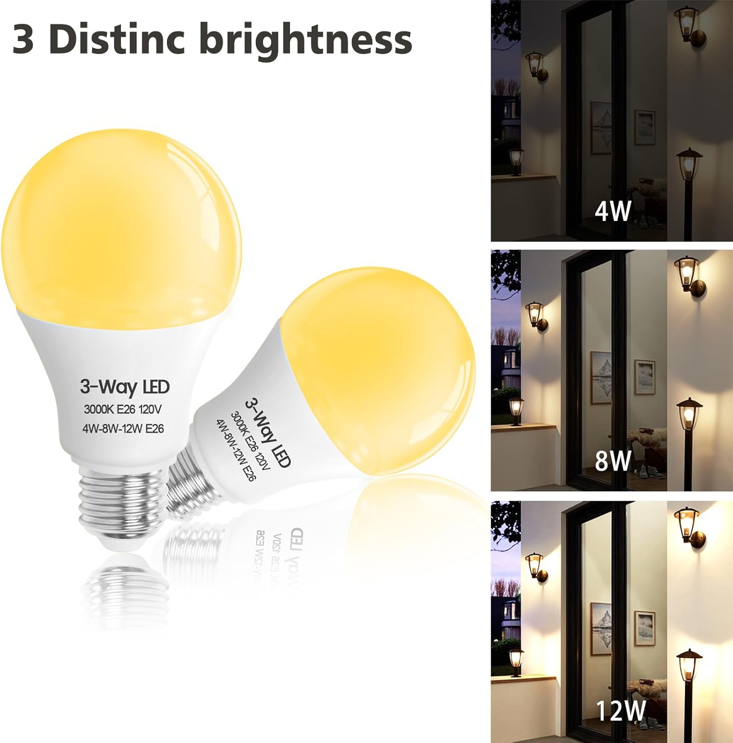 Wiyifada Paquete de 2 bombillas LED de 3 vías, equivalente a 30, 70, 100 W, color blanco suave de 3000 K, base E26, bombillas de 3 vías para lectura