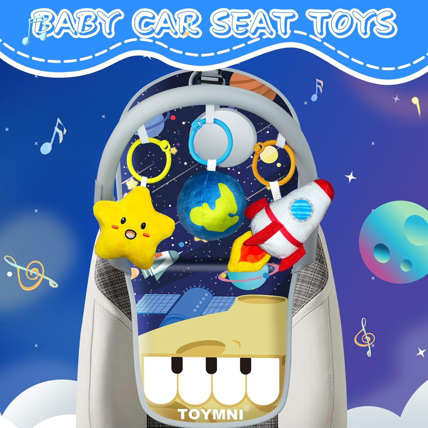Juguetes de asiento de automóvil para bebés de 6 meses en adelante, juguetes de asiento de automóvil con piano de pedal musical, espejo de bebé y