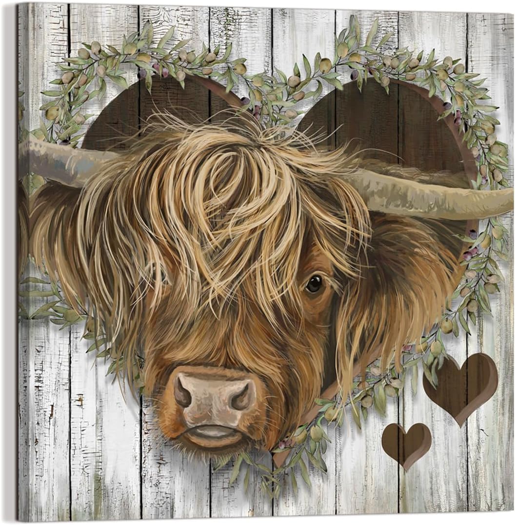 YUEYARIT Lienzo decorativo con diseño de vaca de las montañas, regalo para colgar en el baño, comedor, sala de estar, oficina, dormitorio, cocina,