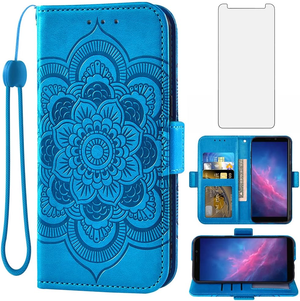 Asuwish Funda para teléfono Cloud Mobile Stratus C7 con protector de pantalla de vidrio templado y soporte de tarjeta de crédito con tapa de cuero,