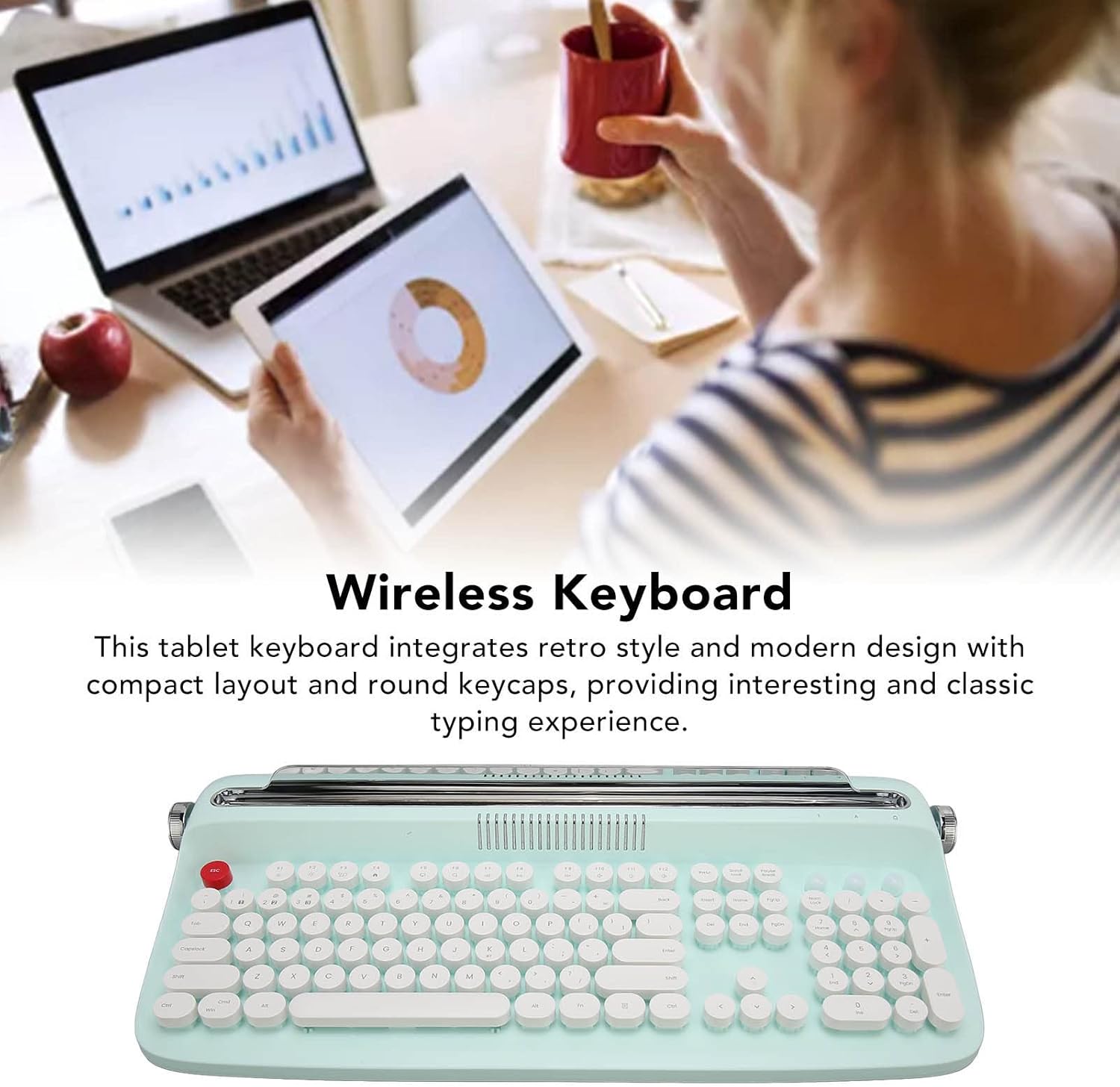 Teclado mecánico para juegos, teclado inalámbrico de máquina de escribir, teclado Bluetooth con soporte para teléfono, teclado redondo de 104