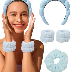 AWAYTR Diadema de esponja de spa para mujer, para lavar la cara, maquillaje de burbujas, diadema hinchada para el cuidado de la piel para niñas, AWAYTR Diadema de esponja de spa para mujer, para lavar la cara, maquillaje de burbujas, diadema hinchada para el cuidado de la piel para niñas,