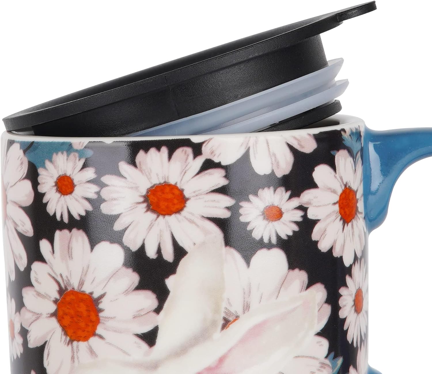 DUSVALLY Taza de cerámica para café, taza de café de viaje, taza de té con leche de porcelana con tapa y caja de color, 17 onzas, taza alta grande,