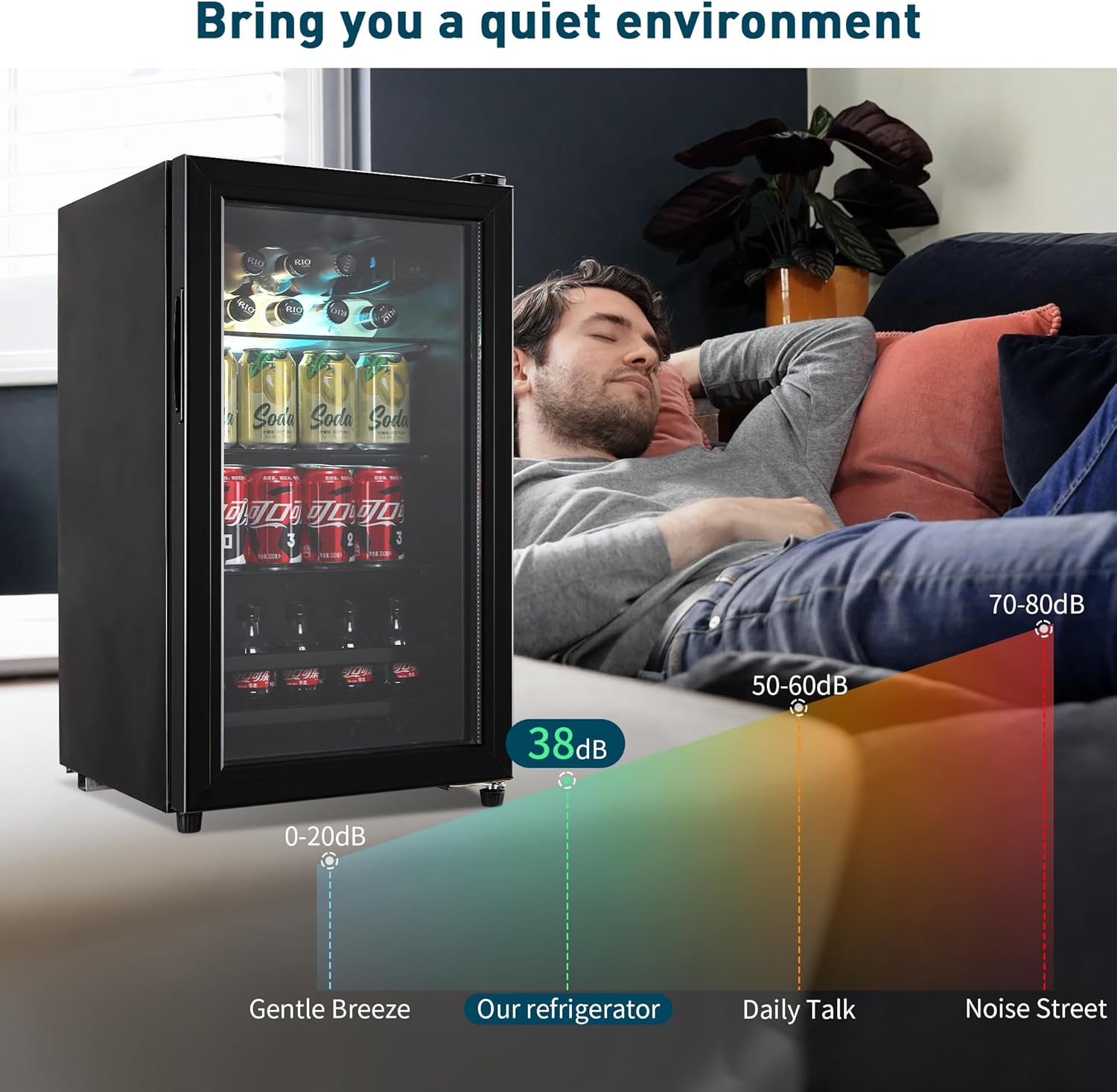 Tymyp Refrigerador de bebidas, mini refrigerador de 120 latas, refrigerador de vino con estantería ajustable y puerta de vidrio para cerveza de soda