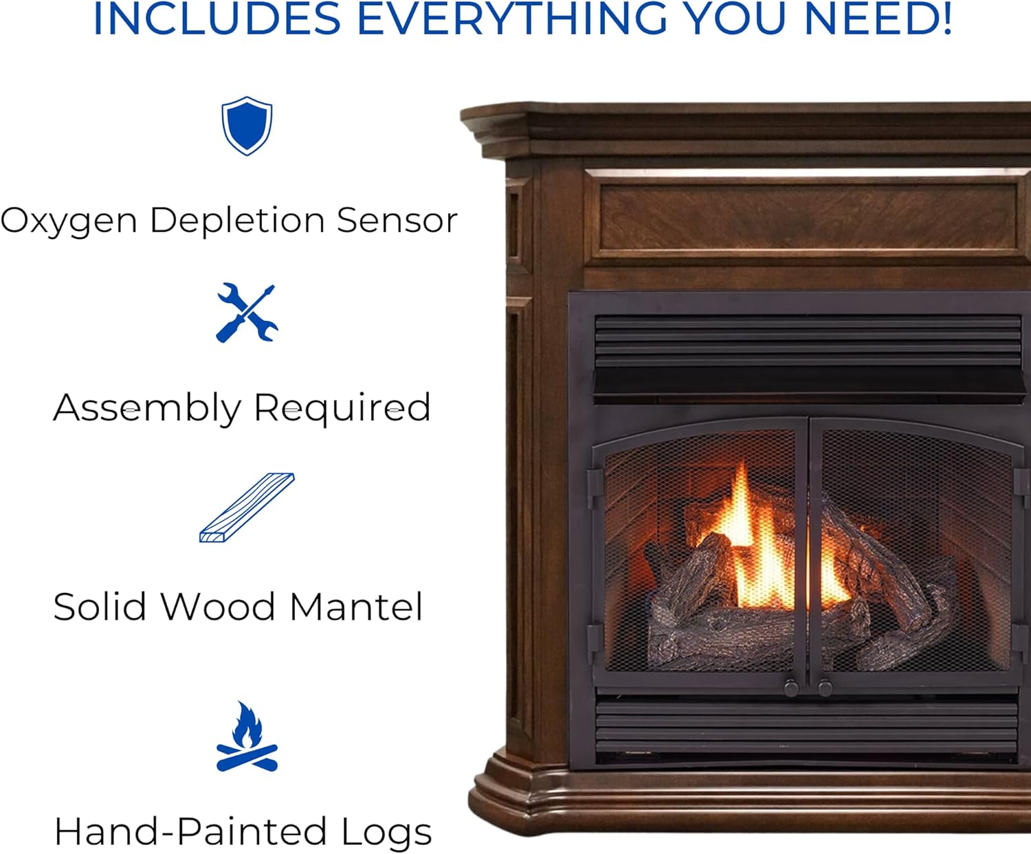 Duluth Forge Inserto de chimenea sin ventilación de combustible dual – 32,000 BTU, modelo de control T-Stat FDF400T-ZC