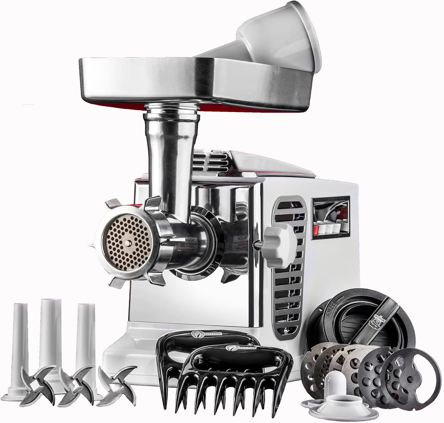 STX Turboforce II “Platinum” – Molinillo eléctrico de carne y relleno de salchichas 6 placas de molienda, 3 cuchillas SS, 3 tubos de salchicha,