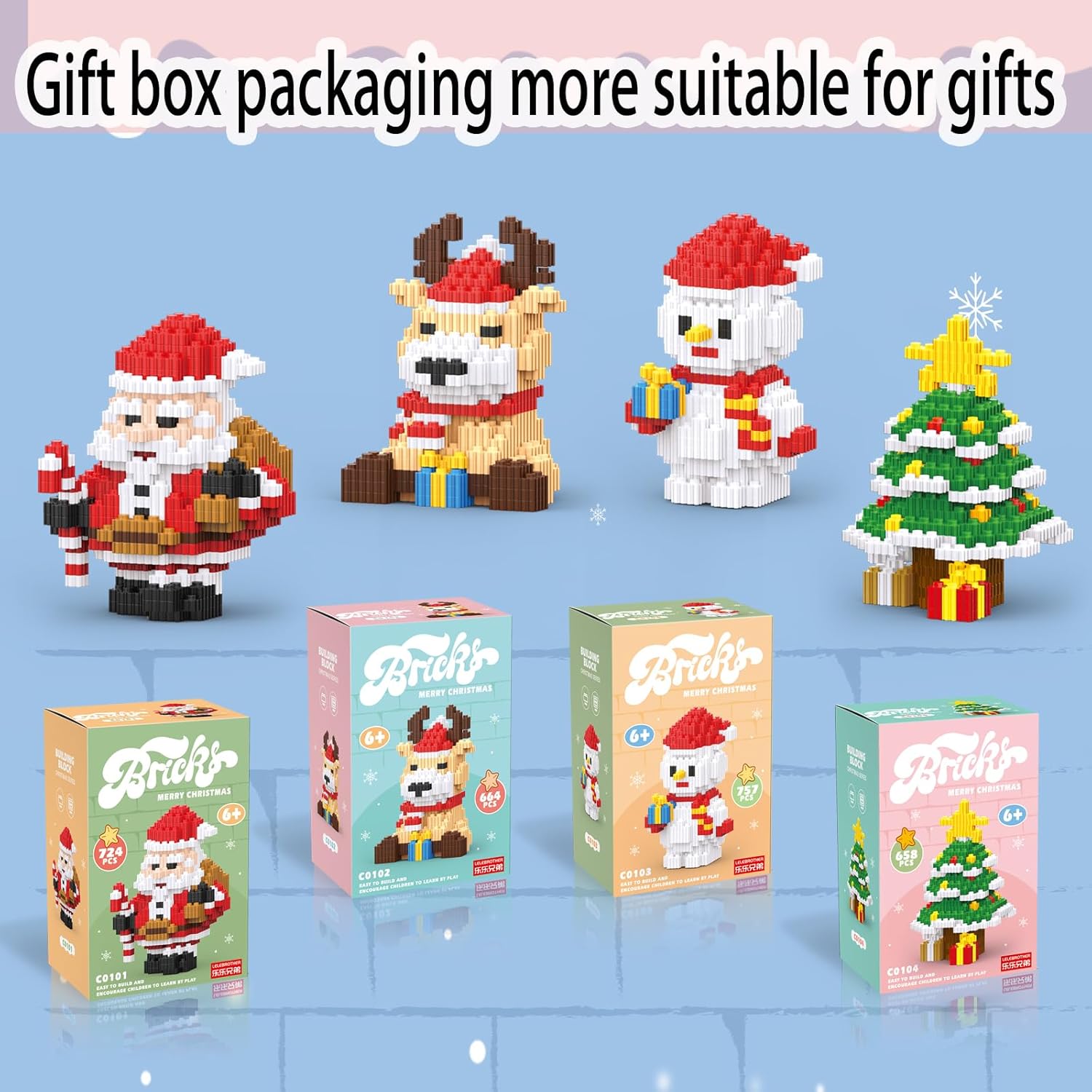 Juego de bloques de construcción de Navidad 4 en 1 compatible con Lego Christmas Micro Blocks apilables, juguetes nuevos, caja de regalo de Año