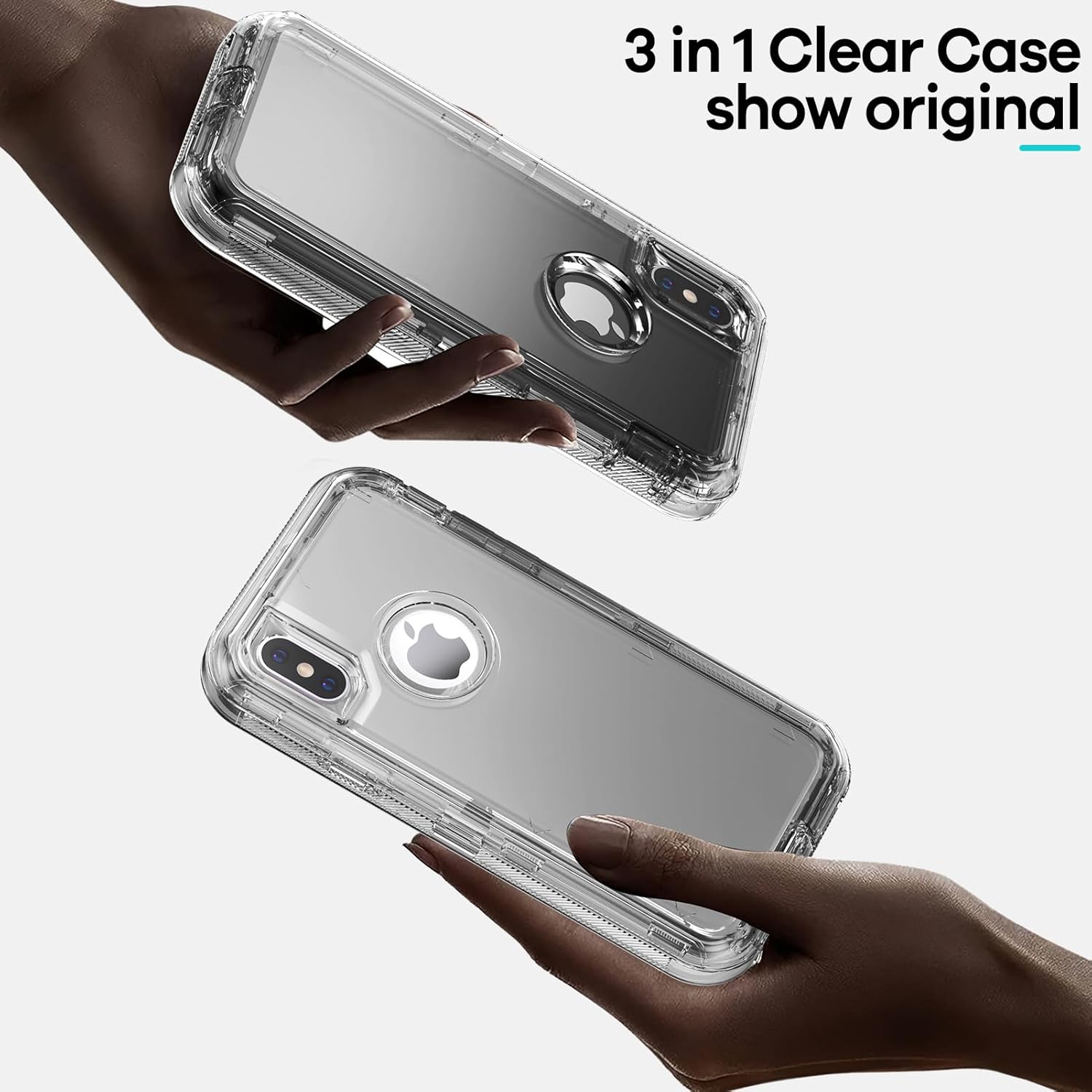 ORIbox Funda para iPhone XXS gris, protección contra caídas de grado militar de 10 pies, funda transparente resistente a prueba de golpes anticaídas