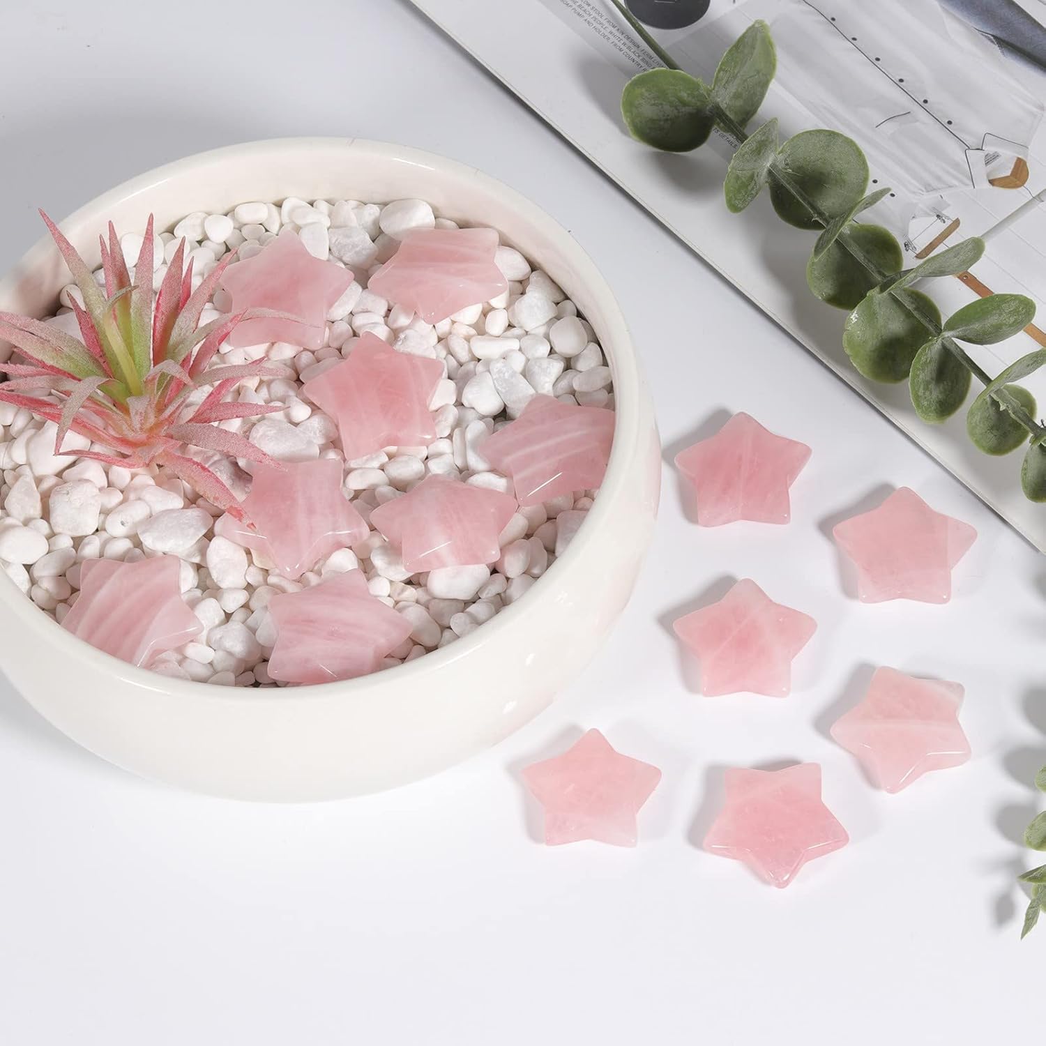 mookaitedecor Juego de 5 piedras de palma con bolsillo de cristal curativo en forma de estrella, piedra de preocupación pulida para equilibrio de