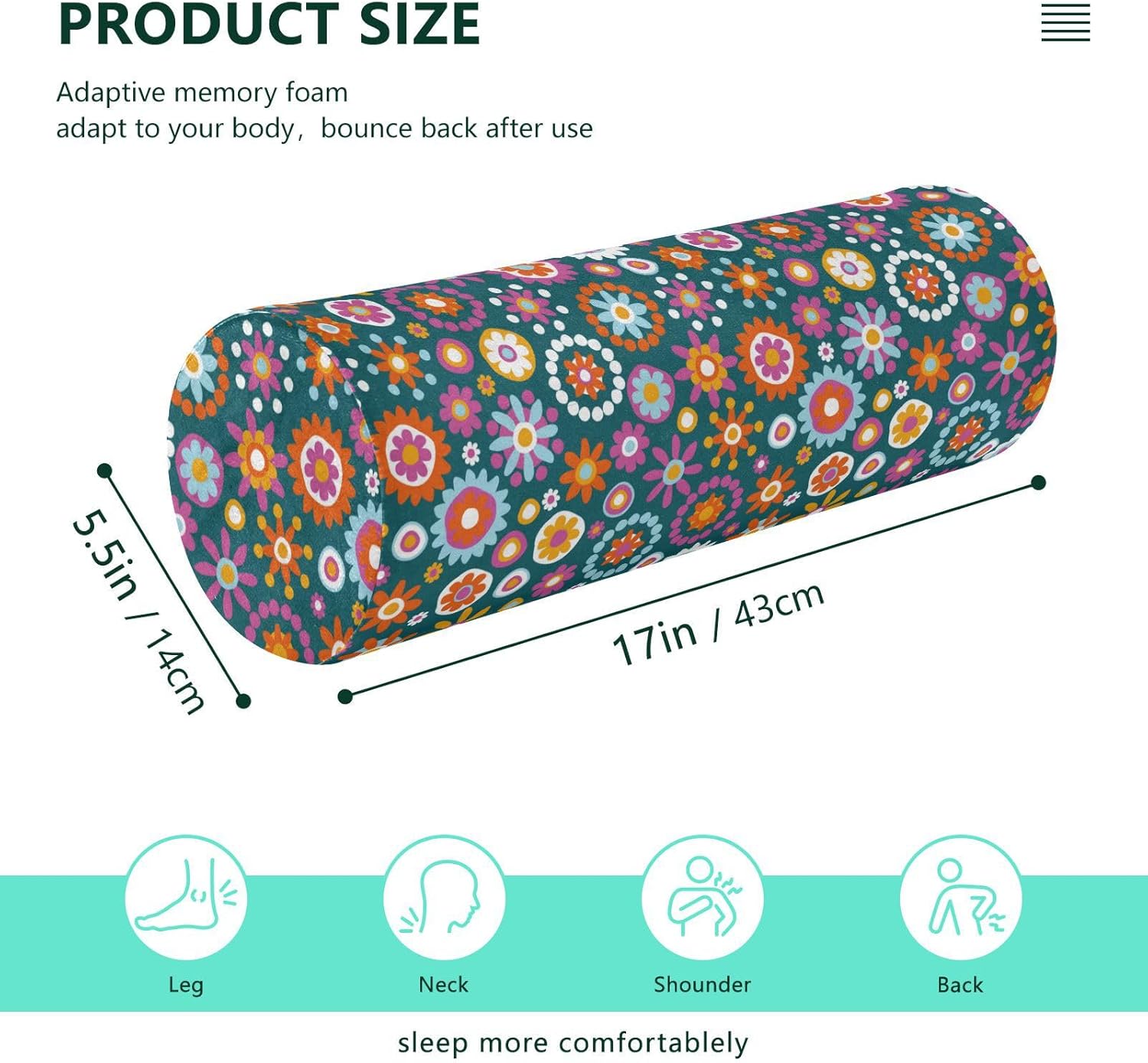 FRODOTGV Cute Flowers Dots Bolster Pillow for Legs Sleeping Therapedic Neck Roll Pillow Round Pillow Throw Cylinder Body Pillow Neckroll Pillows for