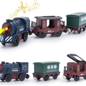 Tren a pilas para pista de tren de madera, tren motorizado con locomotora eléctrica magnética con luz y sonido para niños pequeños y niñas de 3 a 5 Tren a pilas para pista de tren de madera, tren motorizado con locomotora eléctrica magnética con luz y sonido para niños pequeños y niñas de 3 a 5