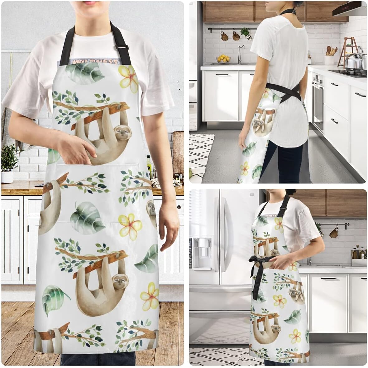 Delantales largos de cocina para mujer, con 2 bolsillos, talla grande, correa ajustable impermeable para el cuello, delantal de chef para hombres y