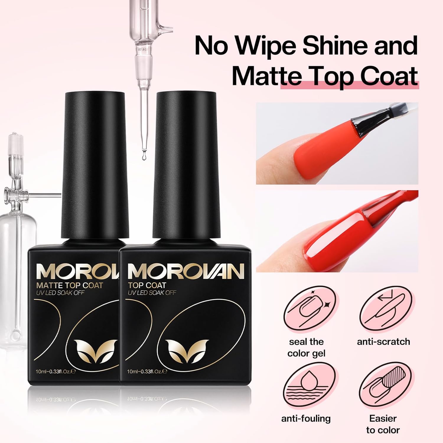 Morovan Capa base de gel 3 piezas no limpian gel brillo mate superior y capa base – lámpara de uñas de larga duración capa superior esmalte de uñas