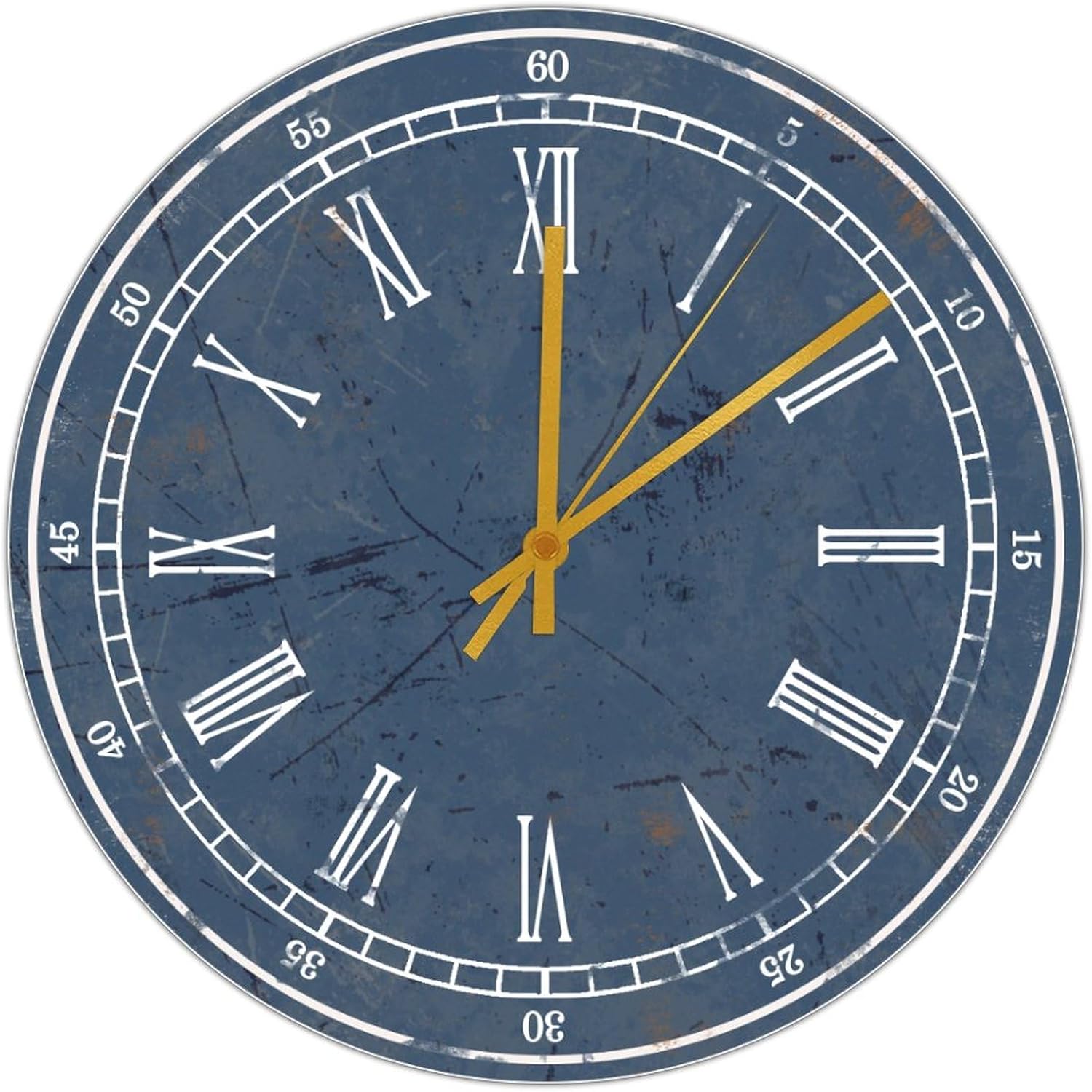 Reloj de madera azul marino para decoración de pared de dormitorio, reloj de pared sin tictac, funciona con pilas, 12 pulgadas, reloj de sala de