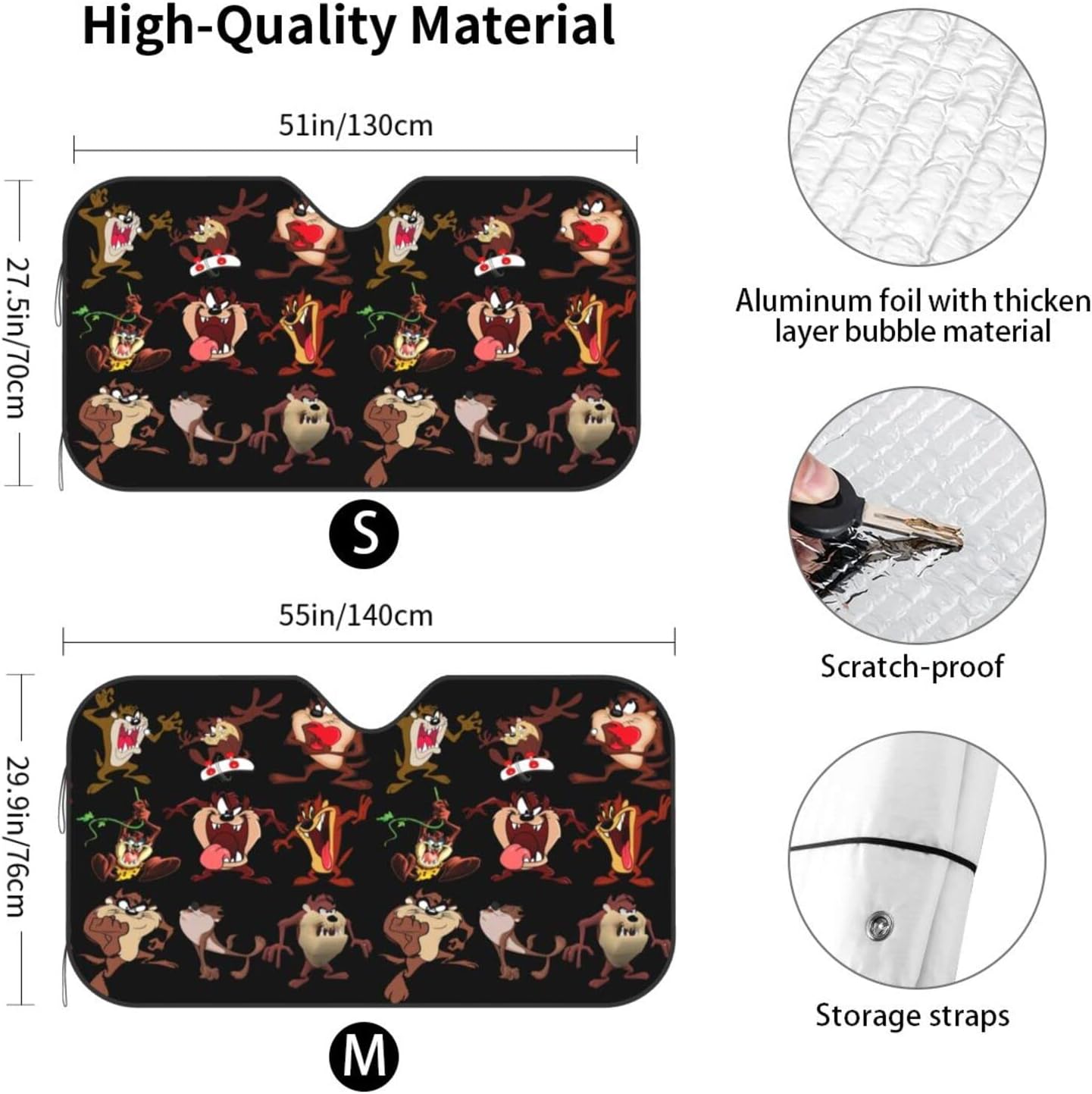 Tasmanian – Parasol frontal para parabrisas de automóvil, diseño de dibujos animados, Diablo Taz, bloquea los rayos UV, visera solar, protector de