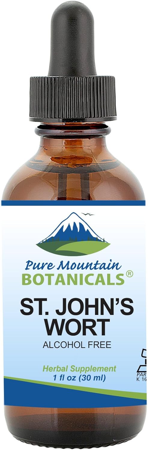 Pure Mountain Botanicals St Johns Wort Tintura – Extracto líquido kosher de hierba de San Juan sin alcohol, 500 mg – Botella de 1 oz