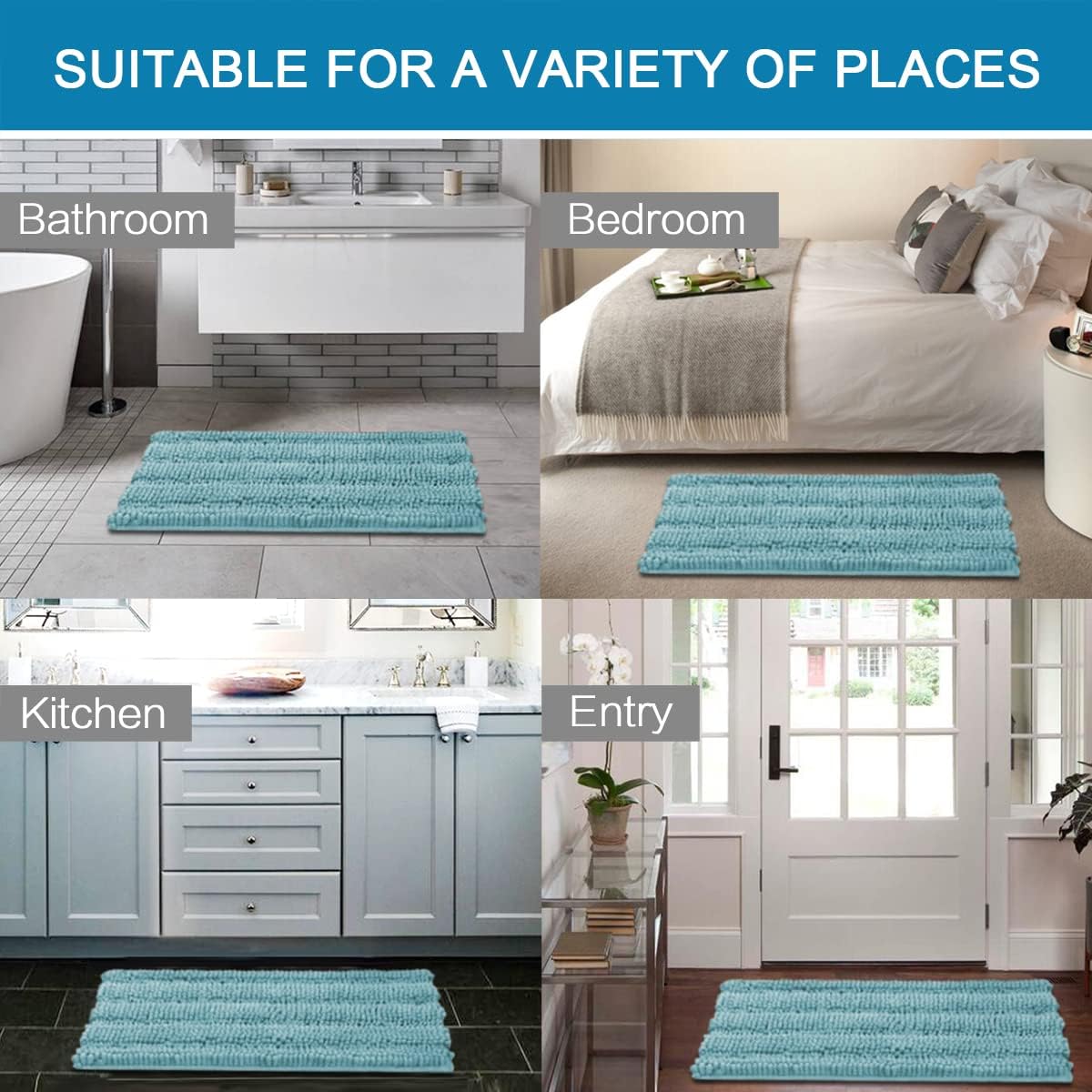 H.VERSAILTEX Alfombras de baño para baño, antideslizantes, extra gruesas, de felpilla, a rayas, de 20 x 32 pulgadas, absorbentes, antideslizantes,