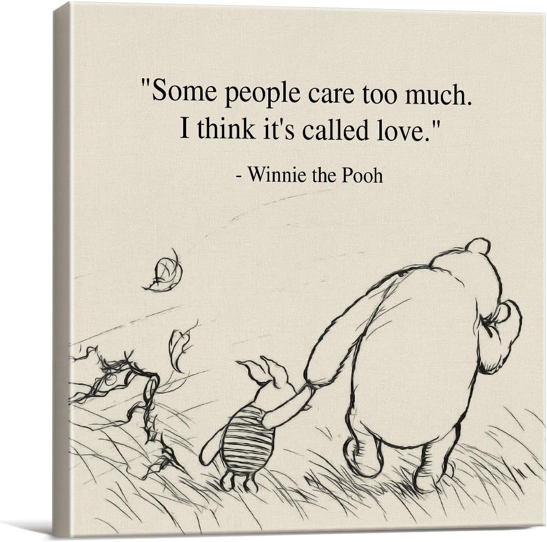 Arte clásico de Winnie the Pooh para pared, diseño retro con texto en inglés “I Think It’s Called Love Quotes Sayings”, lienzo, cuadros enmarcados,