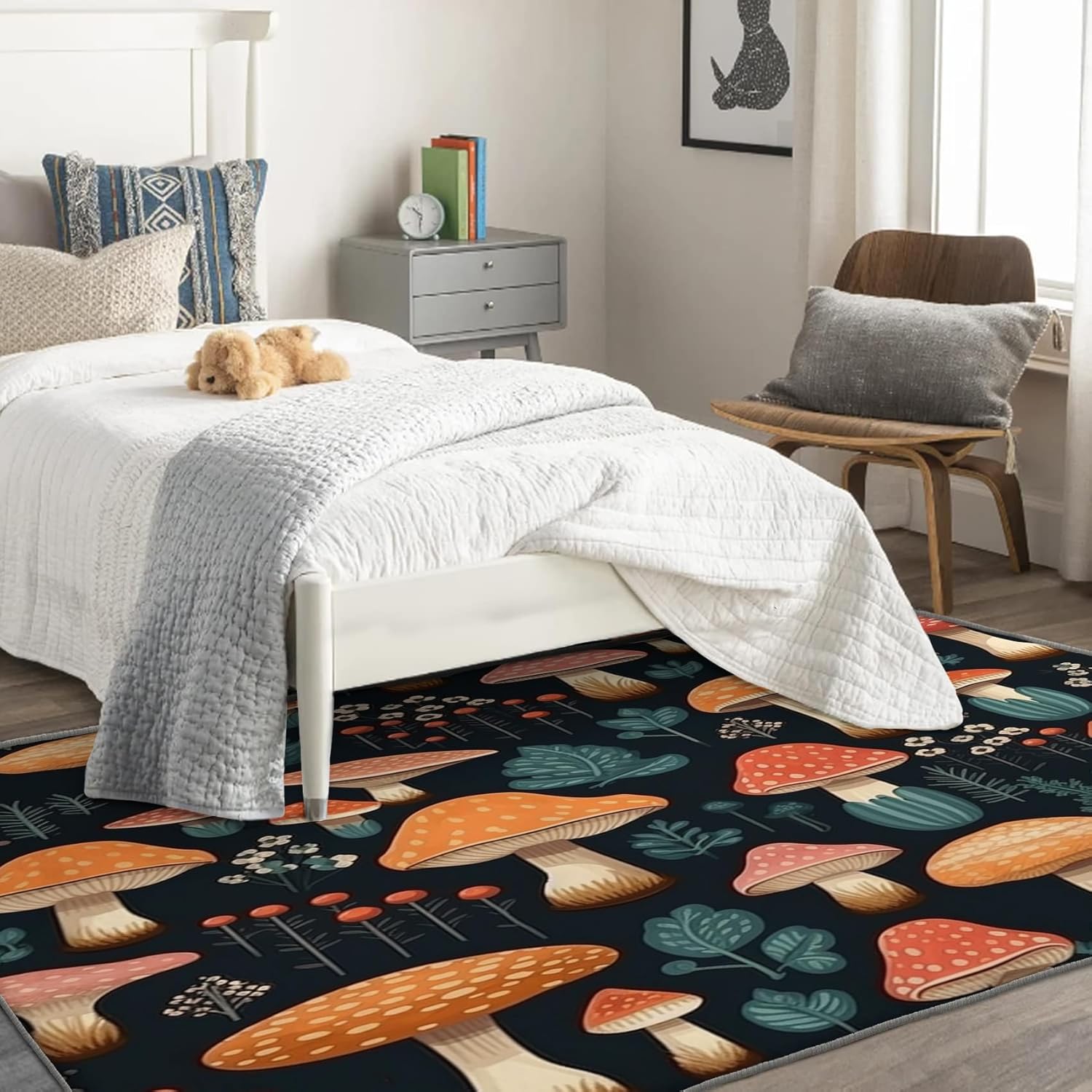 Alfombra de 2 x 3, alfombras de hongos para entrada, sala de estar, dormitorio, alfombra botánica de área pequeña y decoración de dormitorio,