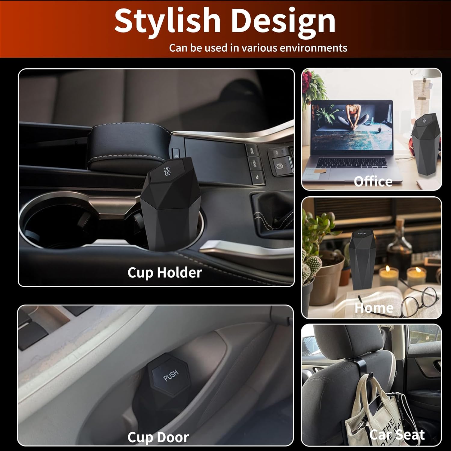 Teen Dream Basurero para automóvil con tapa, a prueba de fugas, con ganchos para asiento de automóvil y bolsas de basura, organizadores multiusos
