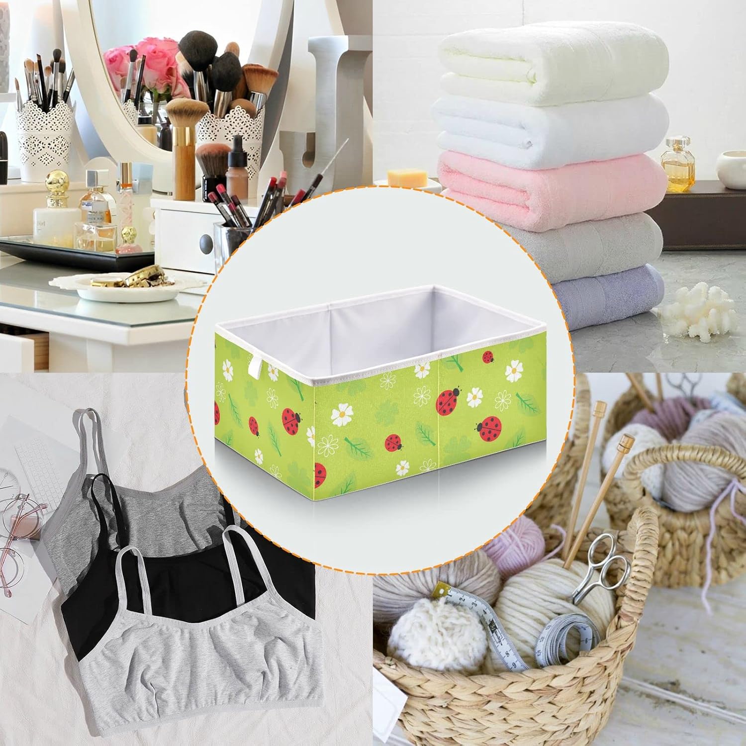 Beetles Ladybugs – Cubos de almacenamiento plegables de tela con asas, organizador cuadrado para armario, forro impermeable para estantes, gabinete,
