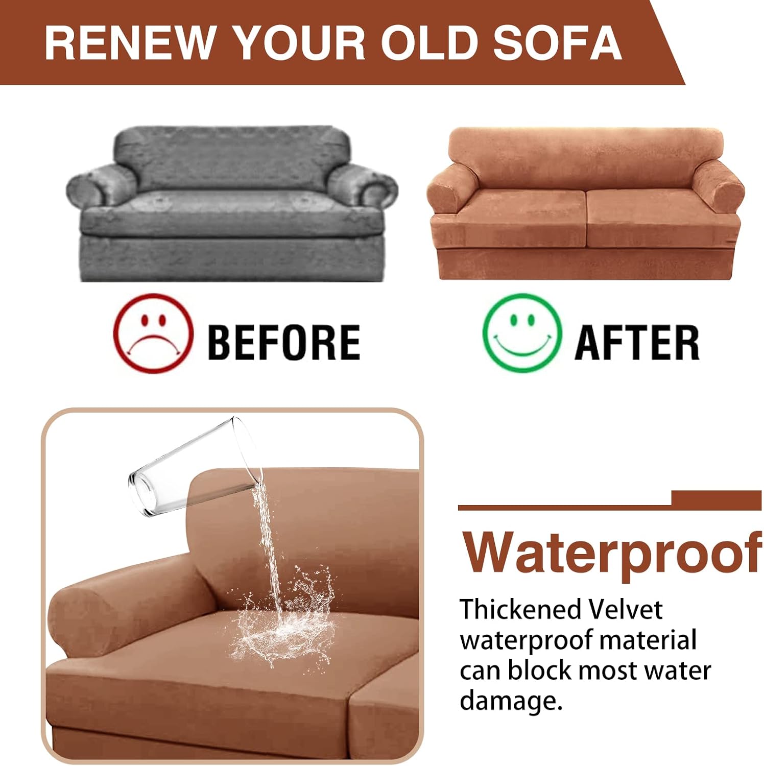 Funda de sofá impermeable de alta elasticidad, funda de sofá doble de tres piezas, funda de sofá doble suave para parejas, funda de cojín en forma