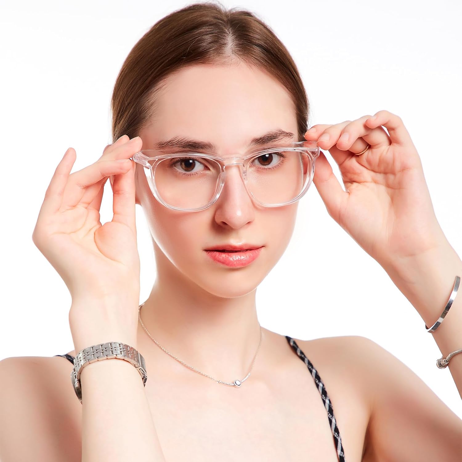 TOREGE Gafas de seguridad transparentes, bonitas gafas de seguridad para mujeres, gafas protectoras para los ojos con lente de luz antivaho y