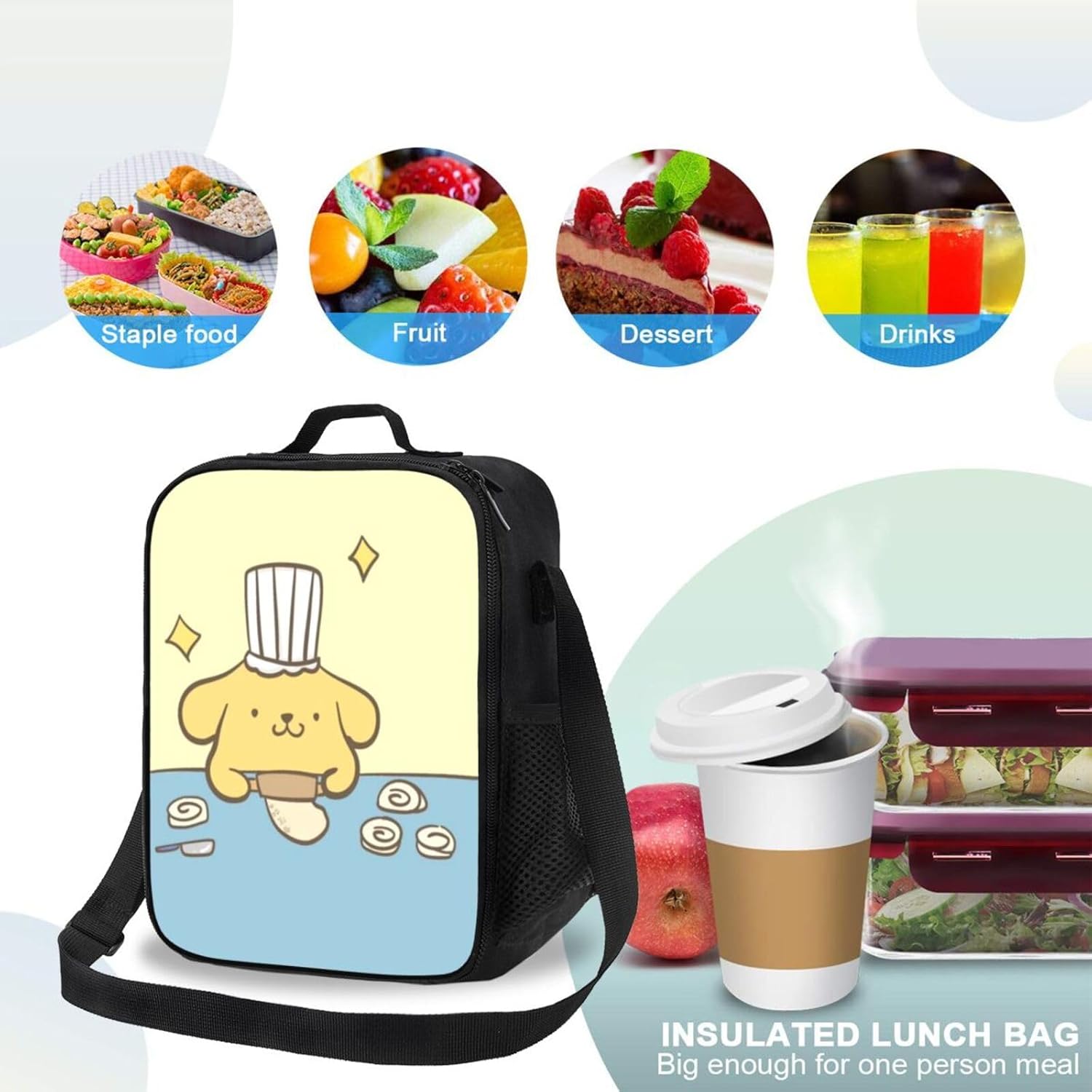 Lonchera divertida con aislamiento térmico para cachorros, bolsa de almuerzo suave para mujeres y hombres, bolsa de almuerzo reutilizable con