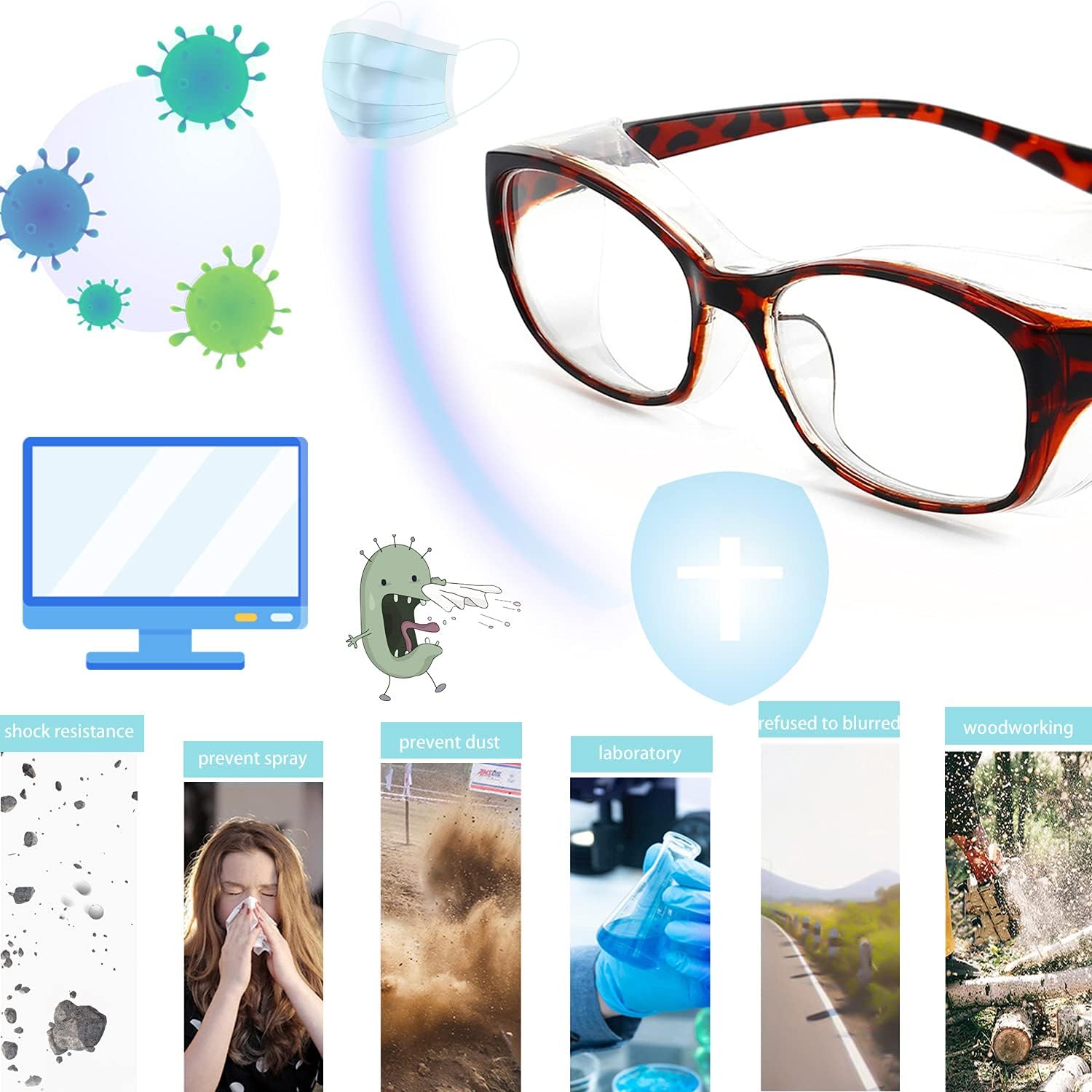 Dollger Gafas de seguridad con lectores 1.5 2.0 1.0 progresivas multifoco anti niebla y bloqueo de luz azul gafas de lectura