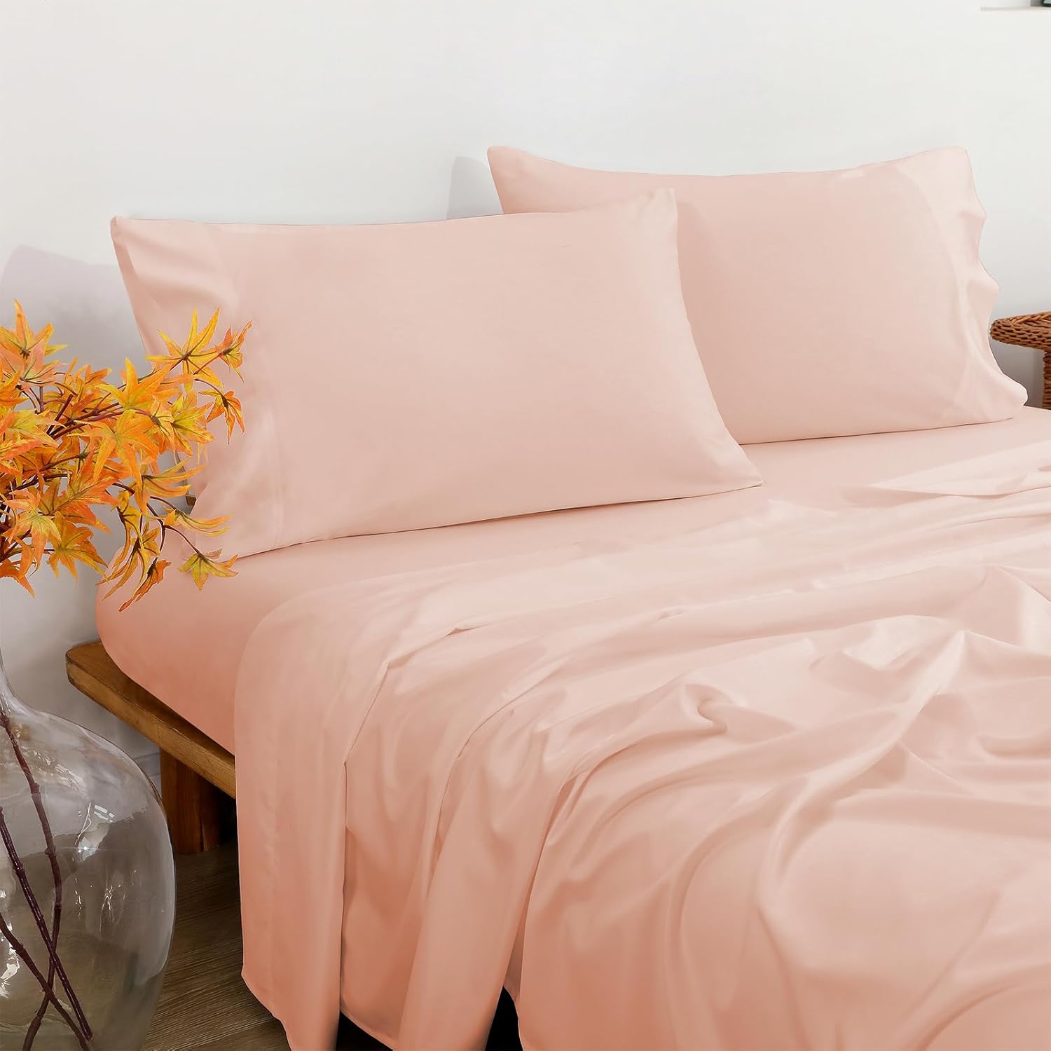 NATUREFIELD 55% Rayon Derived from Bamboo, 45% Cotton Bed Sheet Set Breathable & Cooling Deep Pockets Soft & Wrinkle-Free Easy Care Hotel Luxury 3
