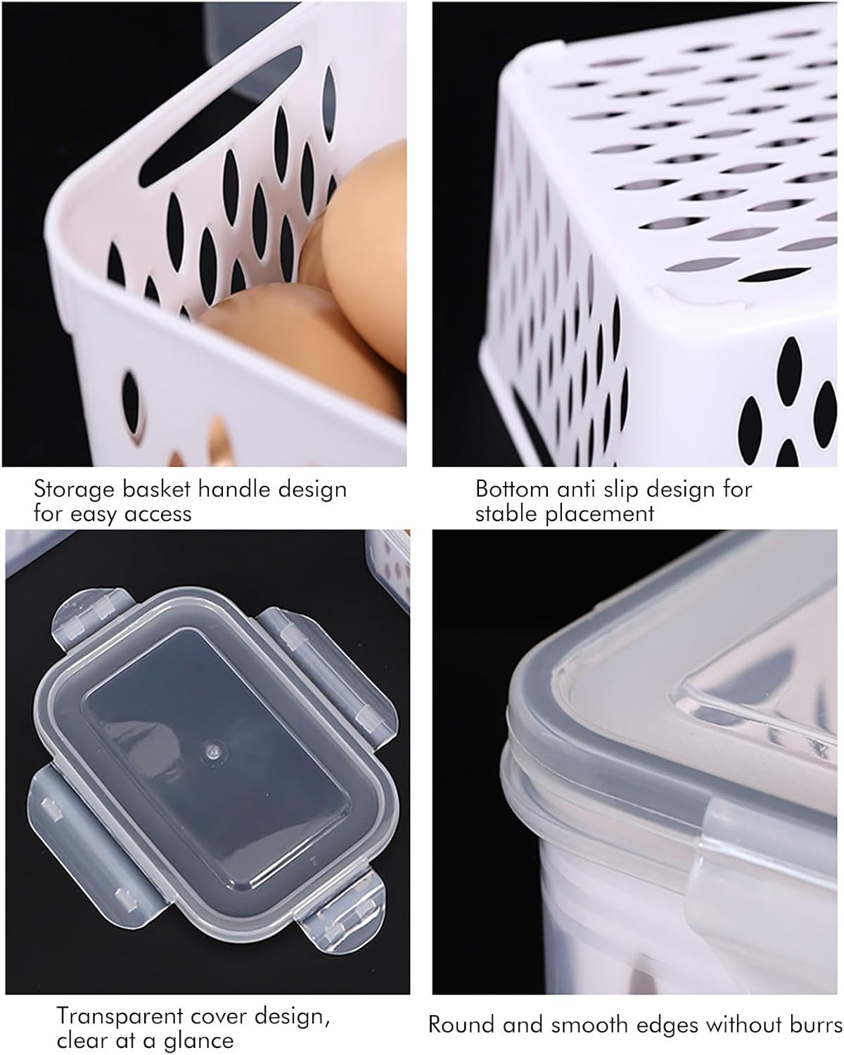 Contenedores de almacenamiento de frutas para refrigerador con tapas y asas, paquete de 3 recipientes herméticos sin BPA a prueba de fugas,