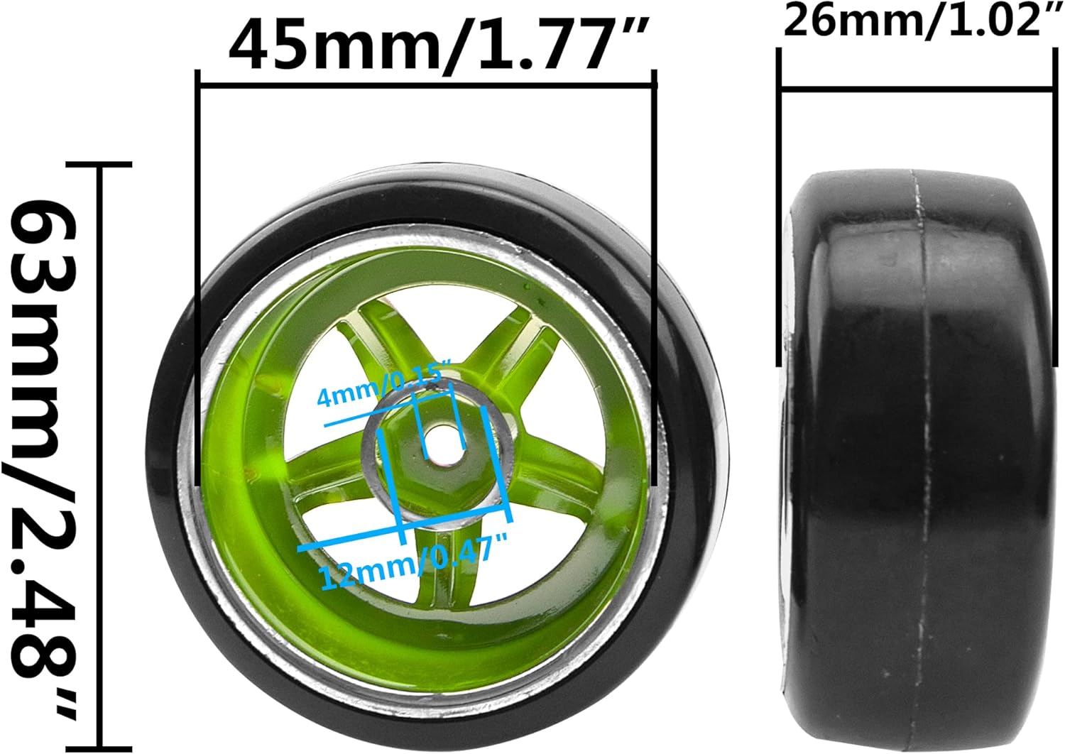 Llantas de plástico duro de 110 RC Drift y llantas de cubo hexagonal de 0.472 in compatibles con Traxxas HSP Tamiya Kyosho Himoto HPI Redcat 110