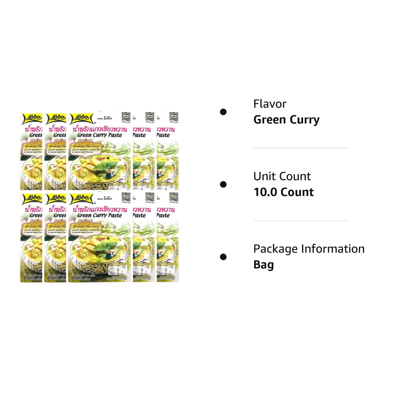 Lobo Pasta de curry verde tailandés, sin MSG, sin conservantes, sin colores artificiales (paquete de 10)