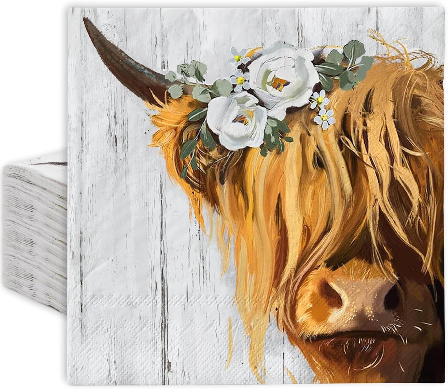 AnyDesign 80 servilletas de papel de vaca de las tierras altas, servilletas de almuerzo de vacas rústicas, servilletas de mano para el hogar,