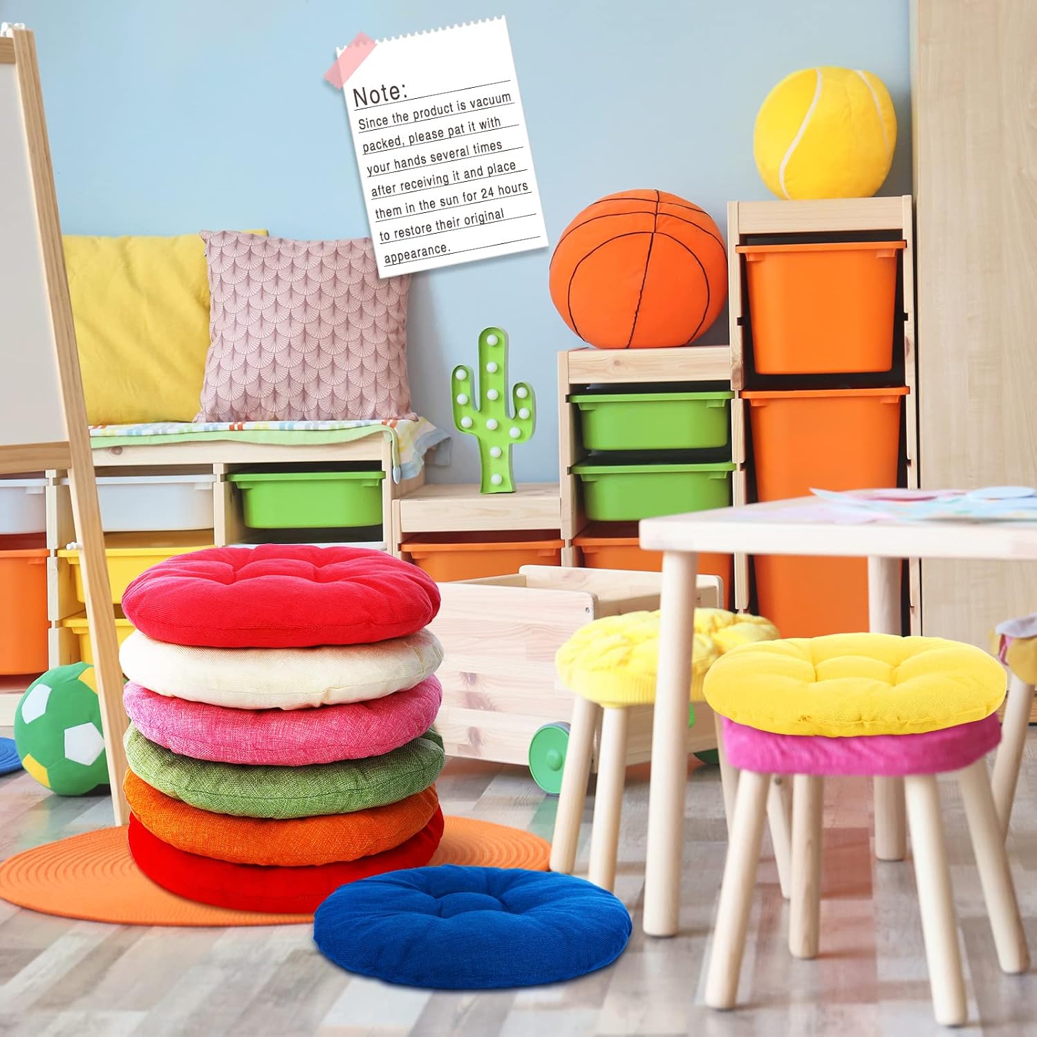 Cojines redondos de piso de 15 pulgadas para niños y niños pequeños, asiento flexible para muebles de aula, almohada de piso de 3.5 pulgadas de