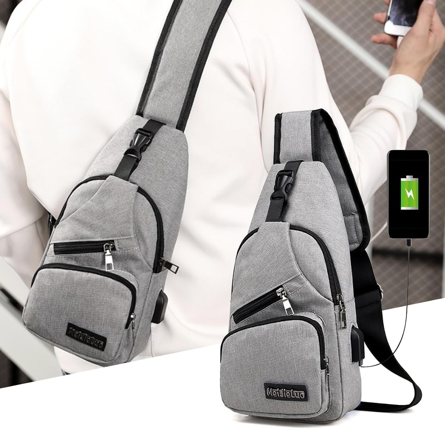 sdhkgrrt Bolso cruzado multiusos para hombre y mujer, mochila con correa impermeable, bolsa de senderismo al aire libre con agujero para auriculares