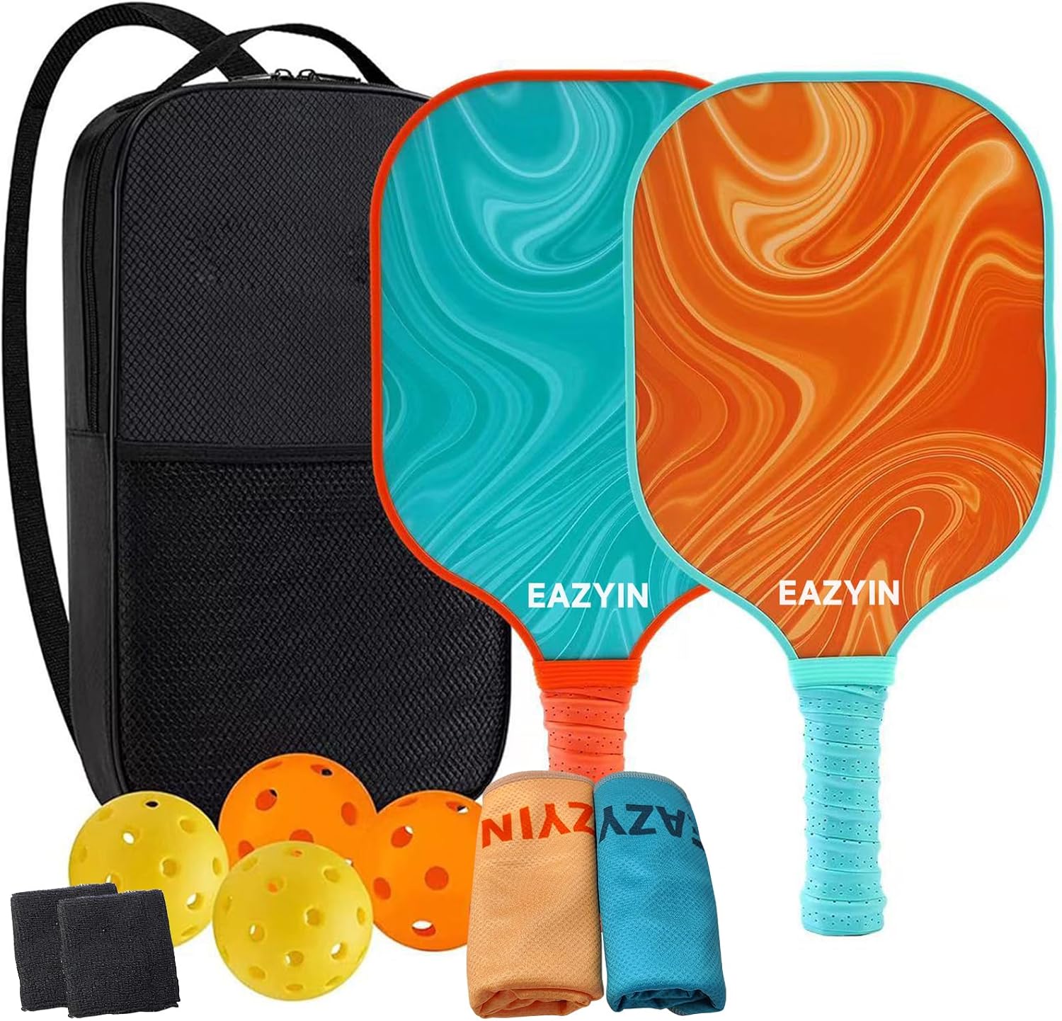 Juego de 2 palas ligeras de pickleball con 4 paletas, bolsa de transporte, toallas refrescantes y pulseras, regalos perfectos para principiantes y