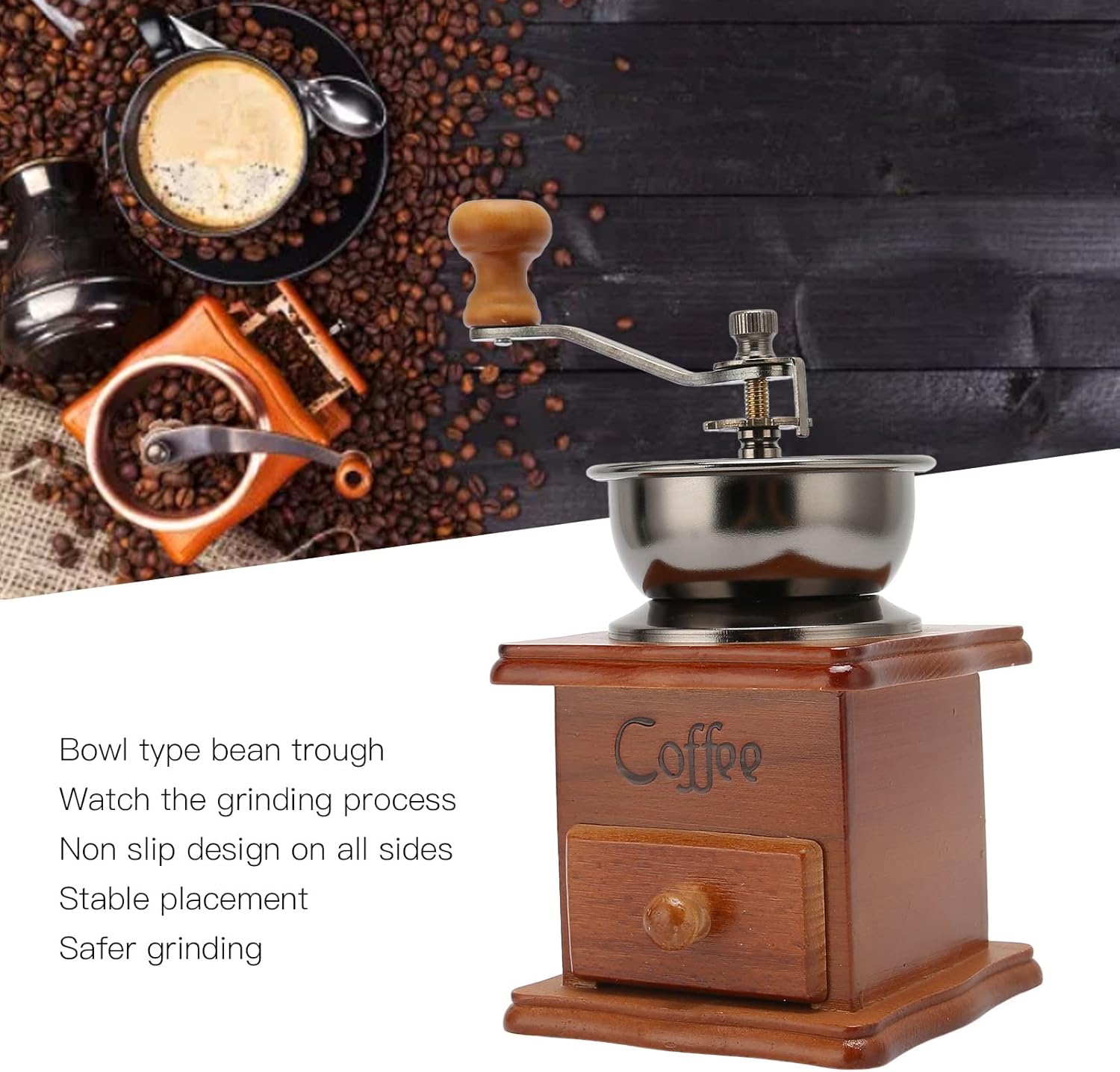 Molinillo de mano de café vintage, molinillo de café manual, molinillo de café manual de estilo vintage, molinillo de café de mano para el hogar,