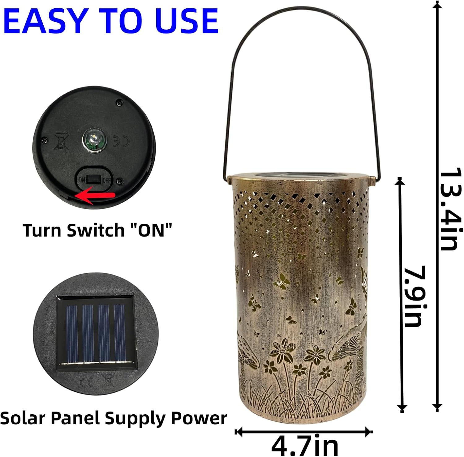 Farol solar de mariposa para colgar al aire libre de hadas con energía solar, faroles de metal impermeables decorativos para mesa de patio, jardín,