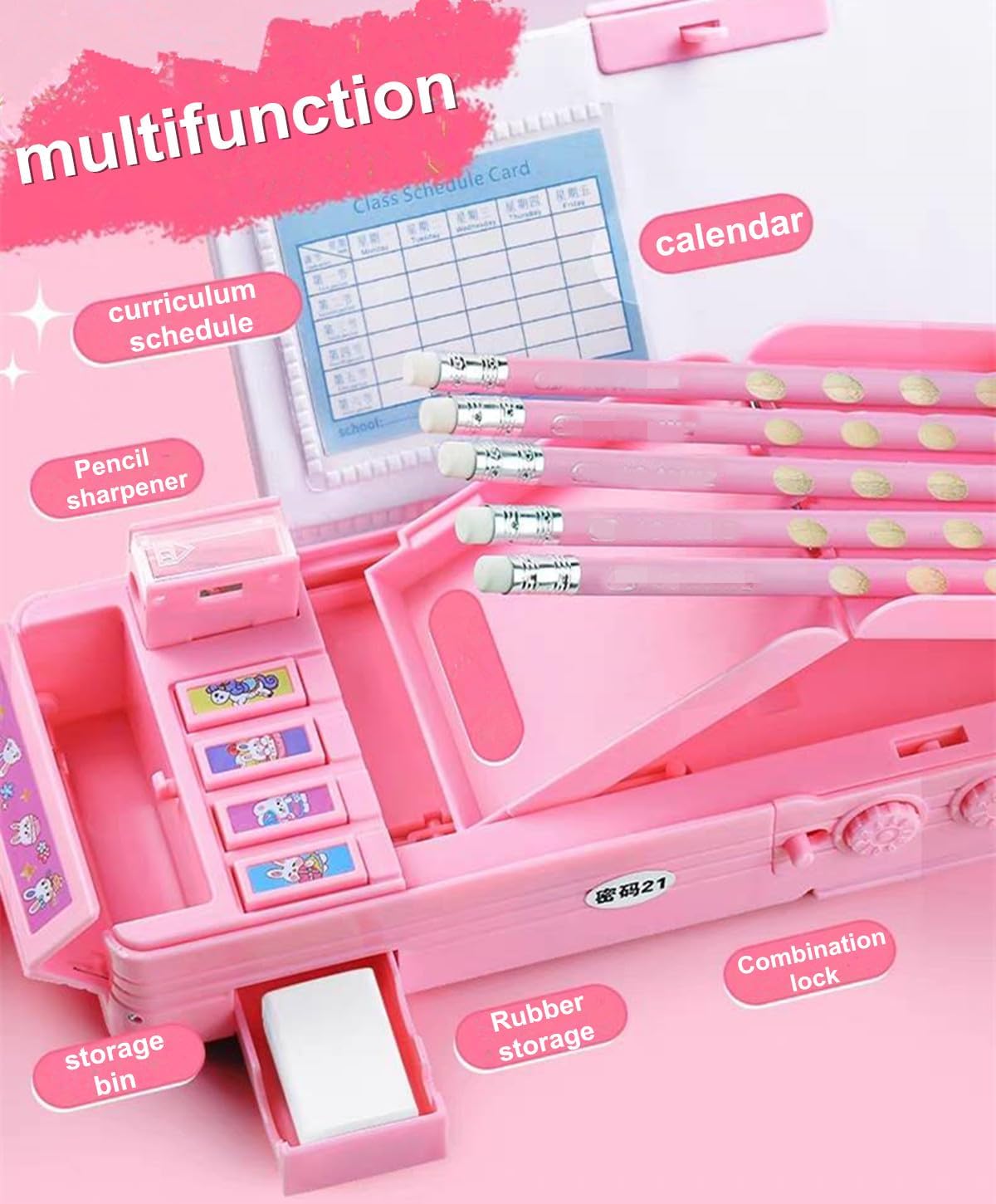 Estuche multifunción desplegable para niños, estuche kawaii para bolígrafos, soporte para lápices para estudiantes de escuela, bonita caja de