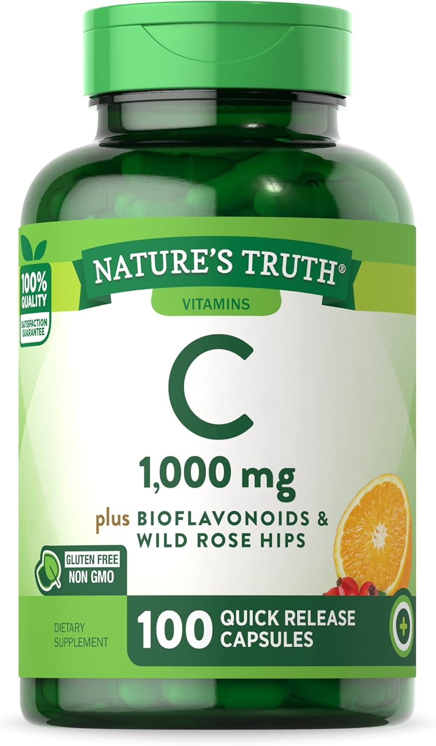 Vitamina C de 1000 mg  100 cápsulas  con rosa silvestre HIPS y bioflavonoides  Suplemento sin OMG y sin gluten  por Nature’s Truth