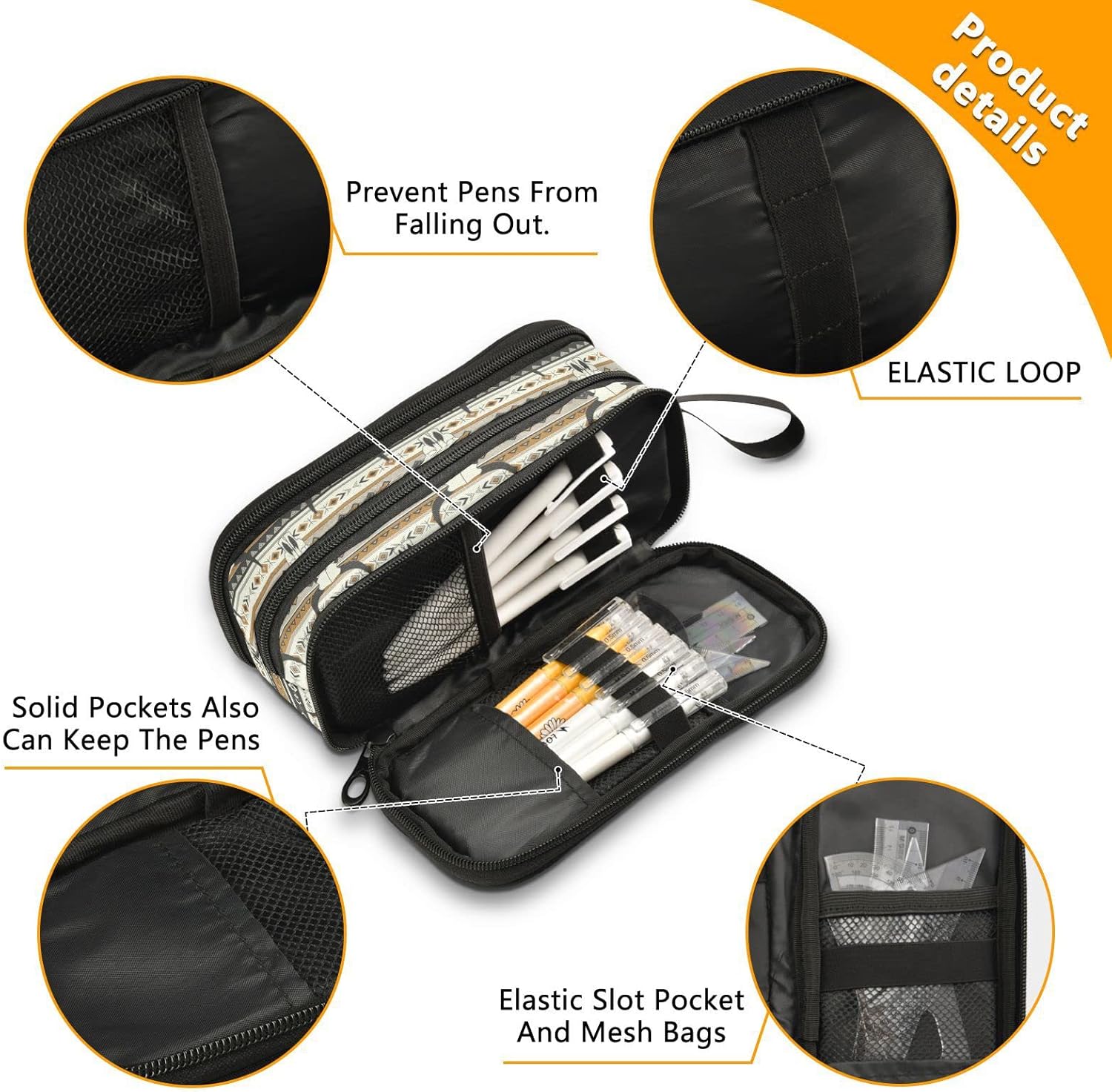 Fisyme Western Boho – Estuche para lápices de calaveras de toro de gran capacidad, estuche de maquillaje, organizador de papelería para escuela,