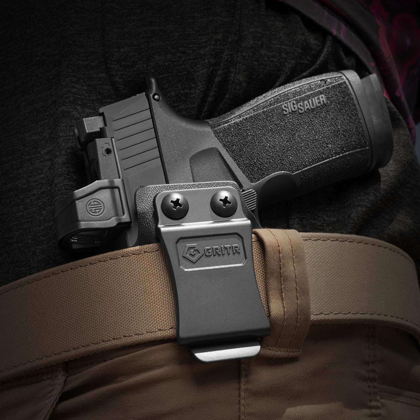 GRITR IWB Kydex – Funda para pistola Sig Sauer P365-XMACRO para mano derechaizquierda, corte óptico, garra de ocultación, parte inferior abierta,
