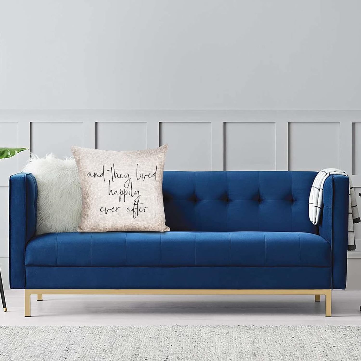 Funda de cojín de lino y algodón, y ellos vivían felices para siempre el hogar, decoración del versículo bíblico para sofá, cama, silla, regalo de