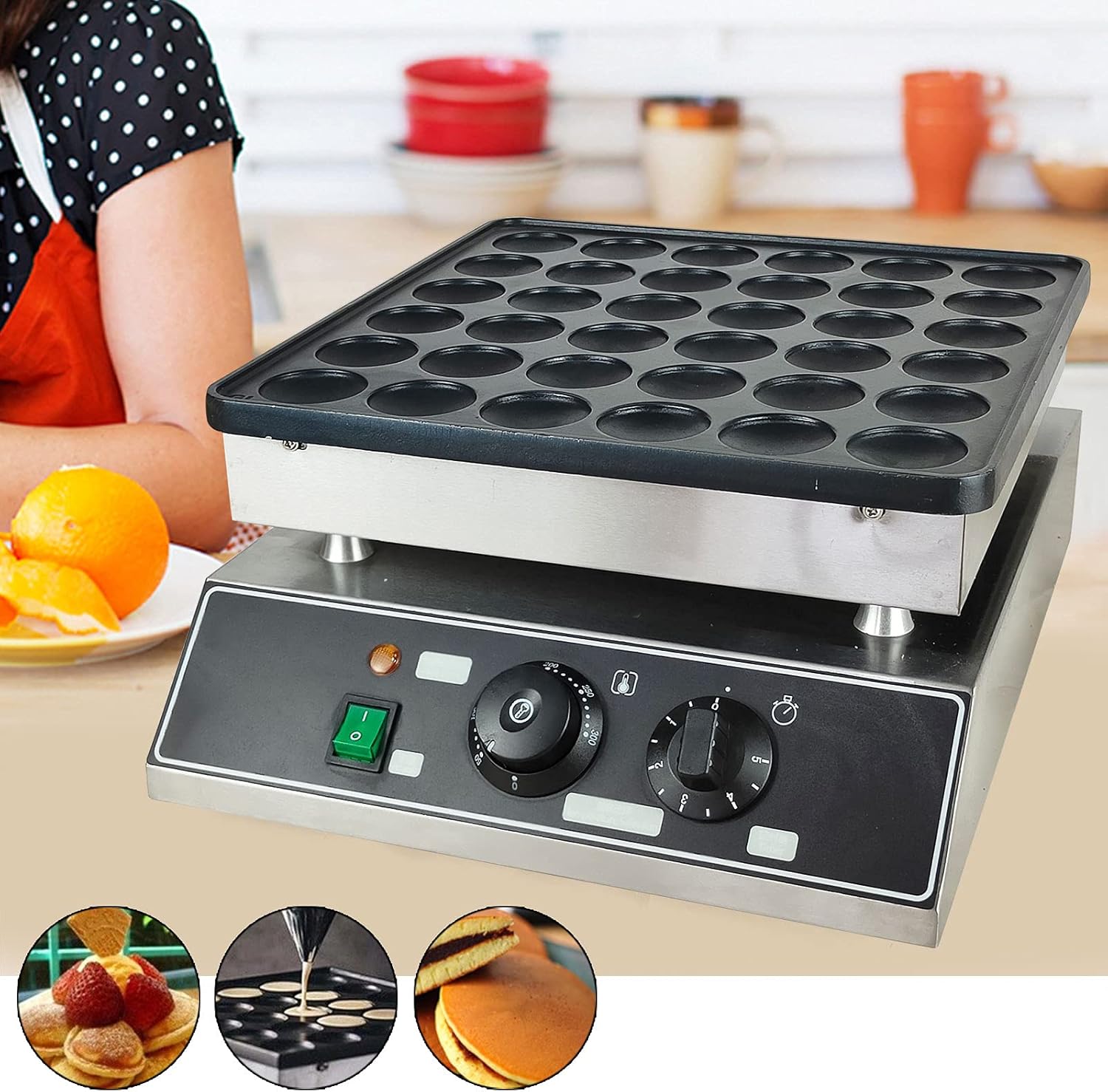 Mini máquina eléctrica para hacer panqueques de 36 agujeros, 1000 W, plancha comercial holandesa para panqueques, máquina comercial para hacer