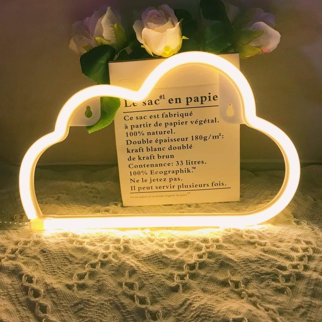 QiaoFei – Nube de neón con luz LED, lámpara de noche de neón para decoración de habitación de niños, para suministros de fiesta, accesorios de