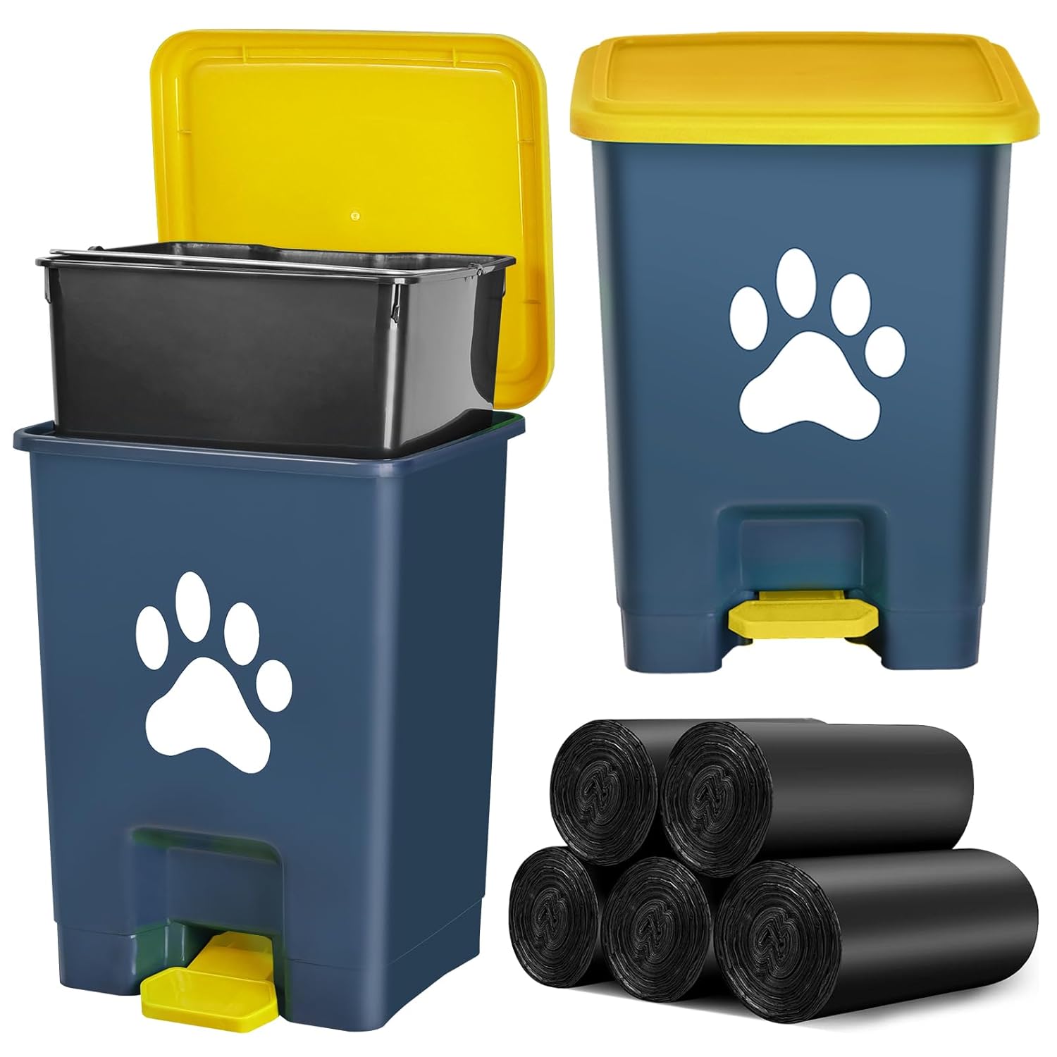 Paquete de 2 cubos de basura para excrementos de perro, estación de basura de mascotas con tapas verdes, cubos interiores extraíbles para